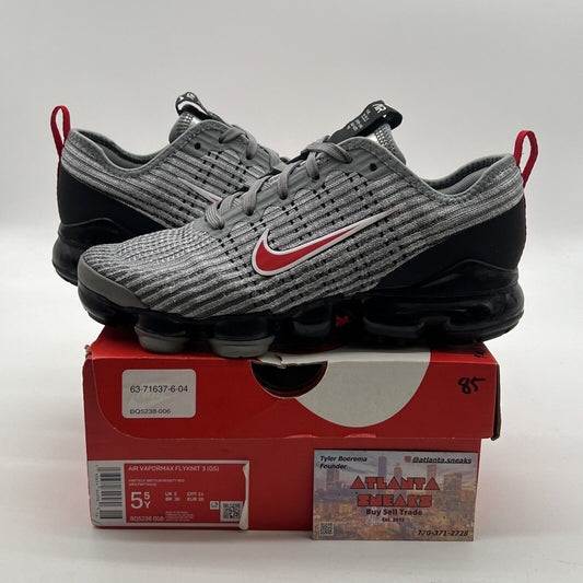 Size 5.5Y - Nike Air VaporMax Flyknit 3 Low Particle Grey University Red