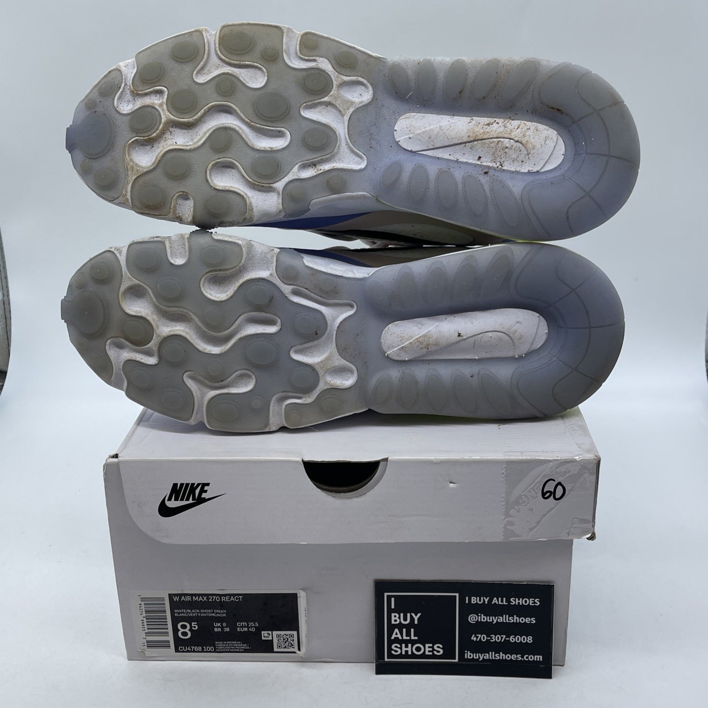 Size 8.5W - Nike Air Max 270 React White Ghost Green Suede Leather (CU4768-100)