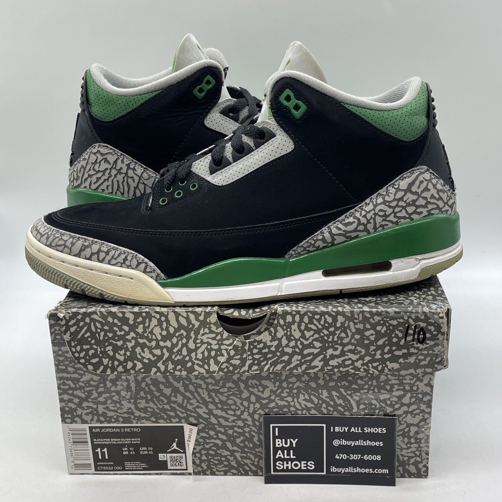 Size 11 - Jordan 3 Retro Mid Pine Green Grey Black Suede (CT8532-030)