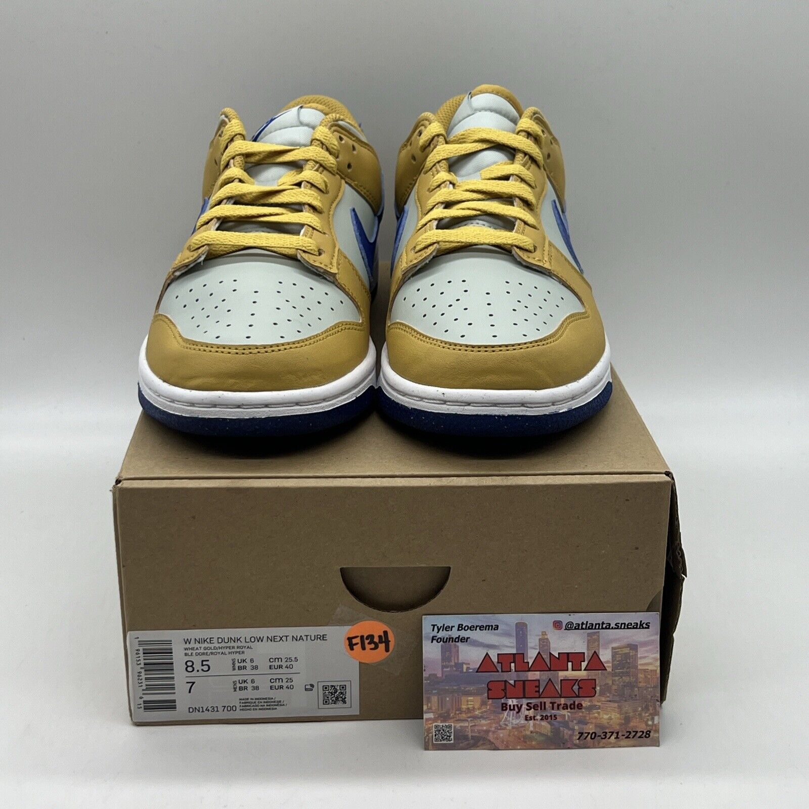 WMNS SZ 8.5 NIKE DUNK LOW NEXT NATURE WHEAT GOLD HYPER ROYAL (DN1431-700) Og All