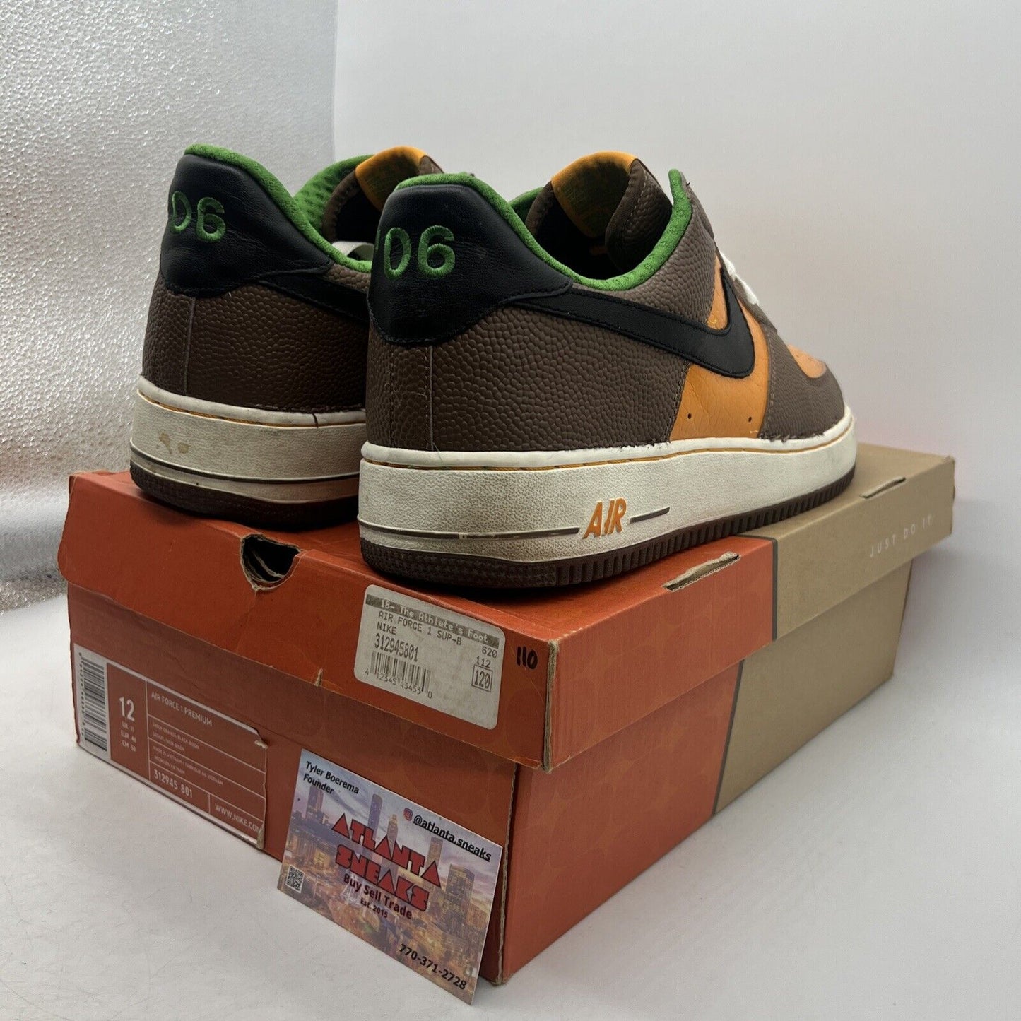 Size 12 - Nike Air Force 1 Premium Super Bowl Orange Brown Leather (312945-801)