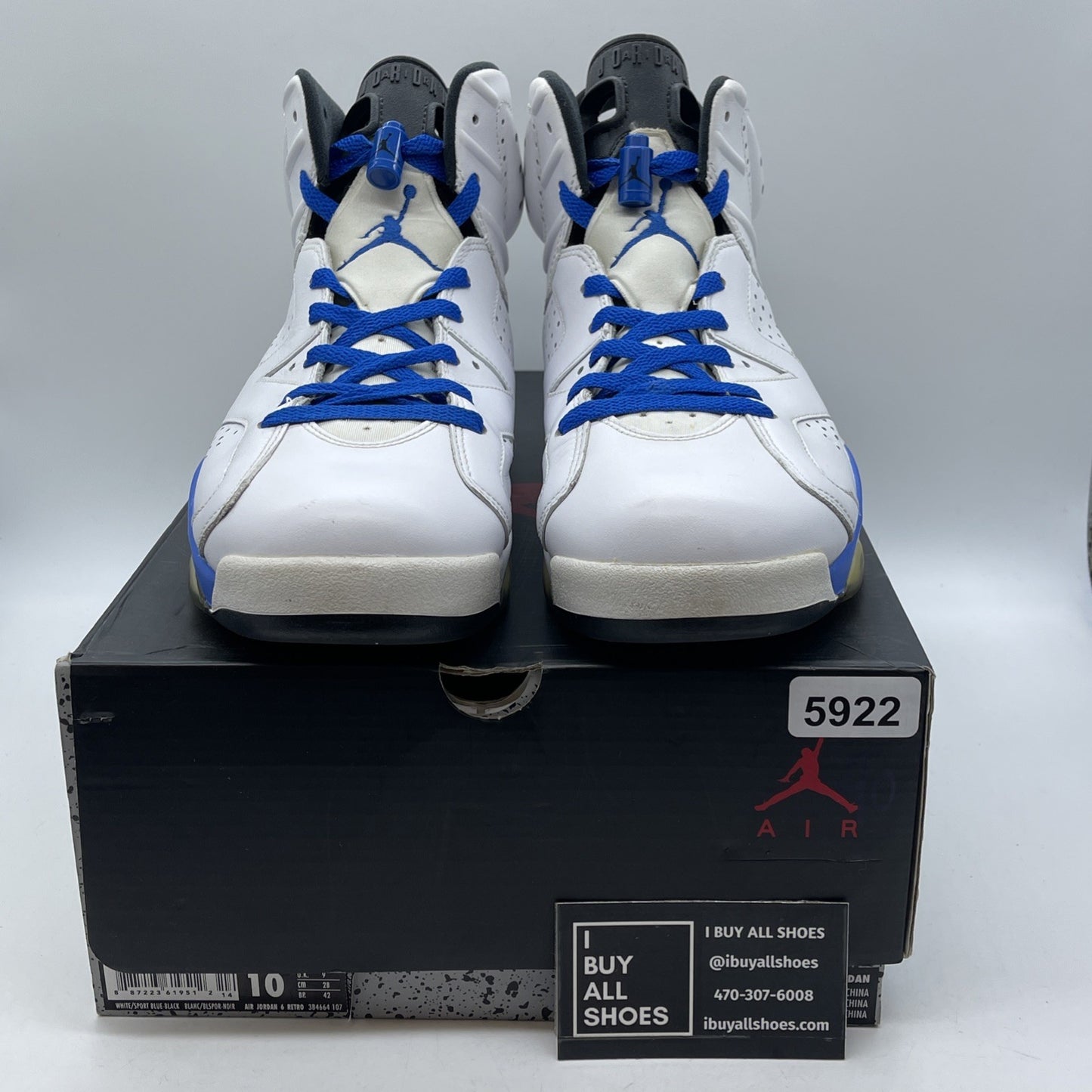 Size 10 - Air Jordan 6 Retro 2014 Sport Blue White Leather (384664-107)