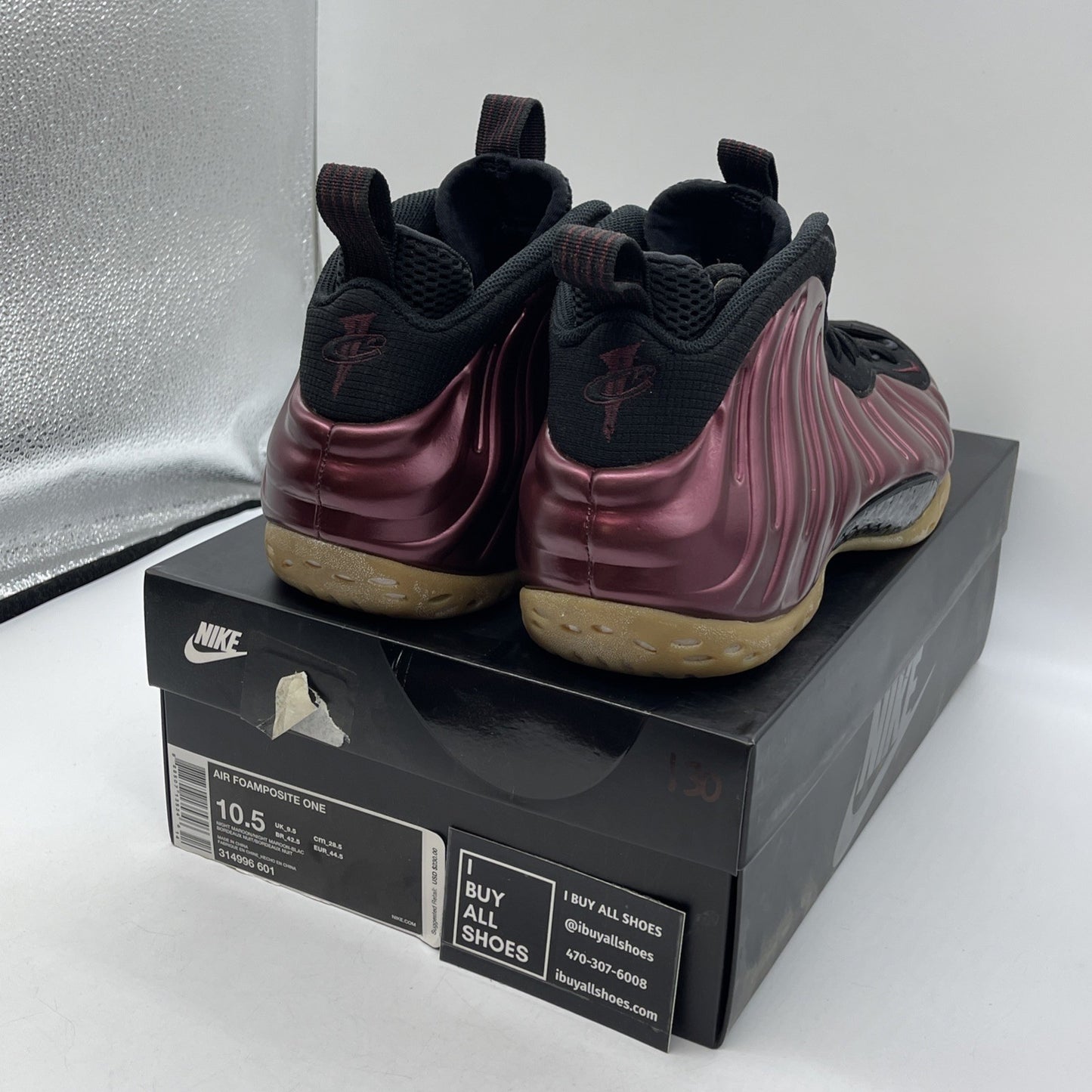 Size 10.5 - Nike Air Foamposite One Night Maroon Black Suede (314996-601)