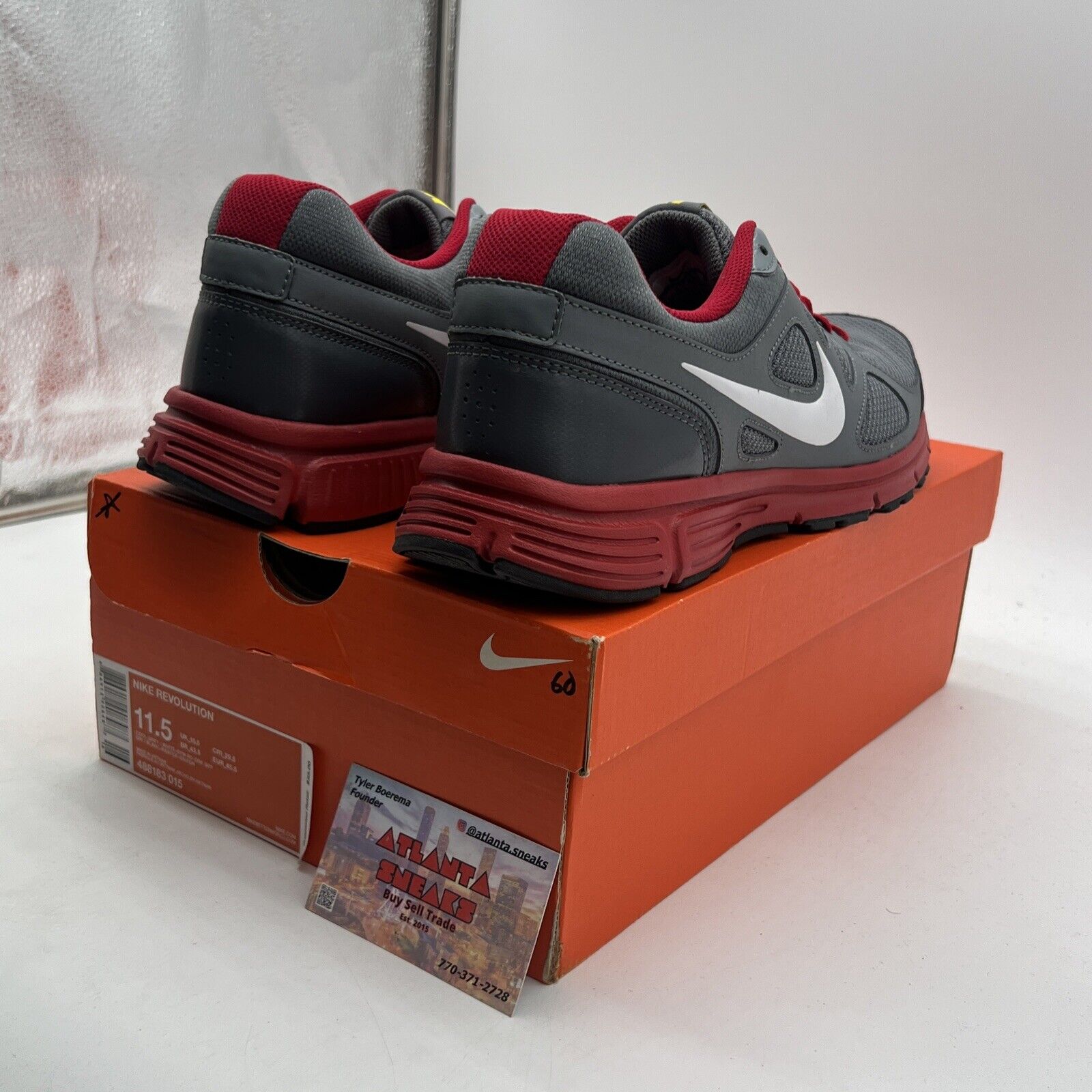 Size 11.5 - Nike Revolution 2 Running Shoes (488183-015) Gray And Red Men's