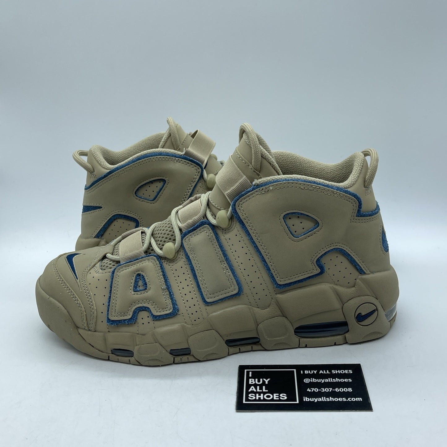 Size 9.5 - Nike Air More Uptempo Limestone Brown Blue Suede (DV6993-200)