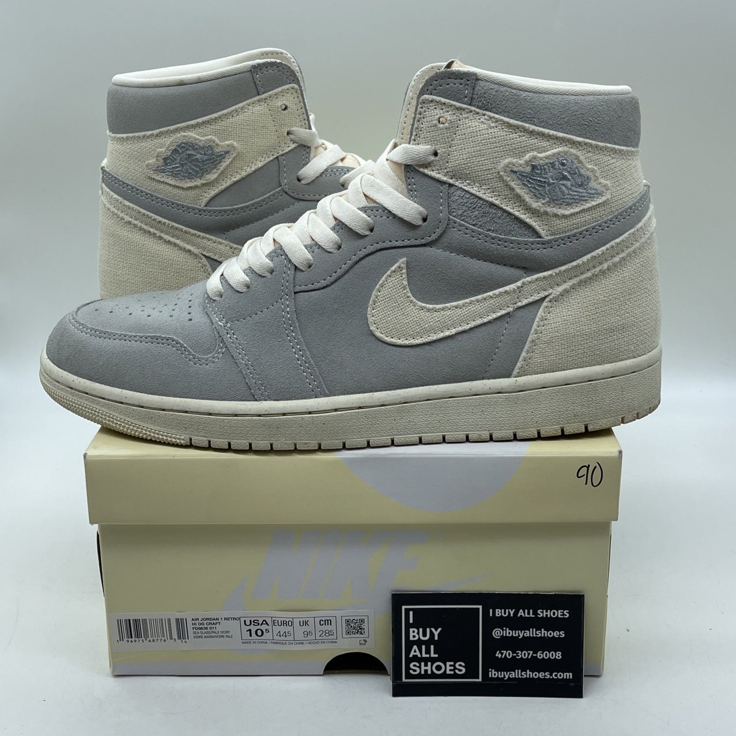 Size 10.5 - Air Jordan 1 Retro OG Craft High Ivory Grey Suede (FD8636-011)