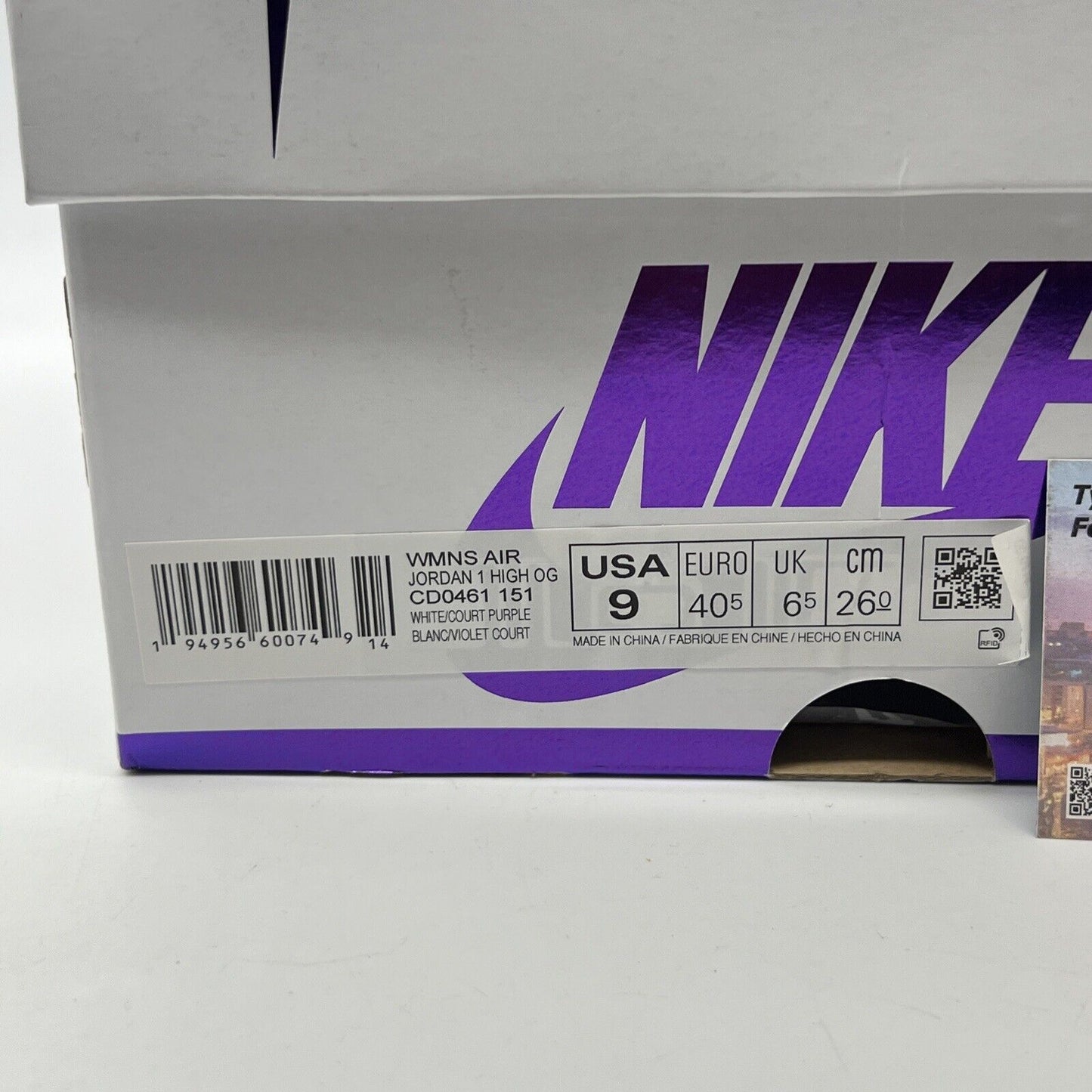 Size 9 - Air Jordan 1 OG Court Purple W White Leather (CD0461-151)