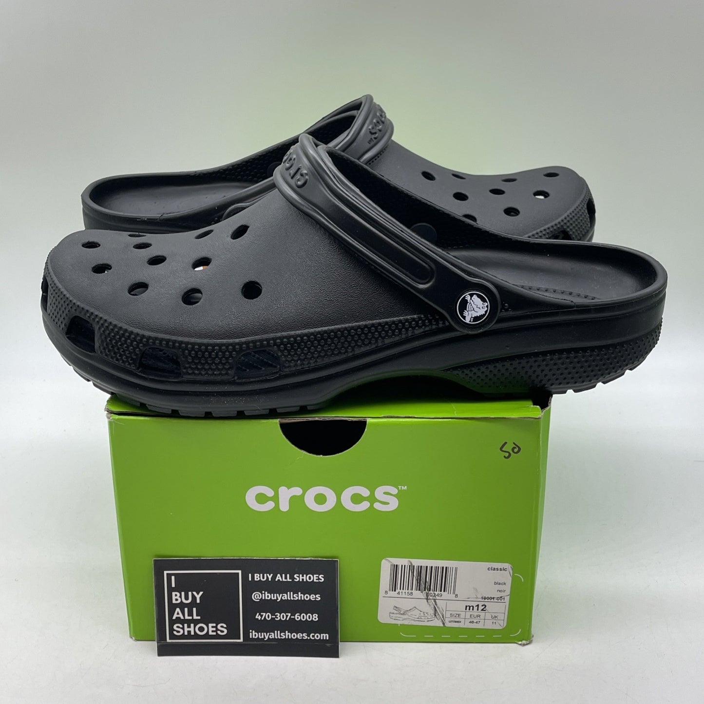 Size 12 - Crocs Classic Clog Authentic Shoe Style Black Rubber (10001)