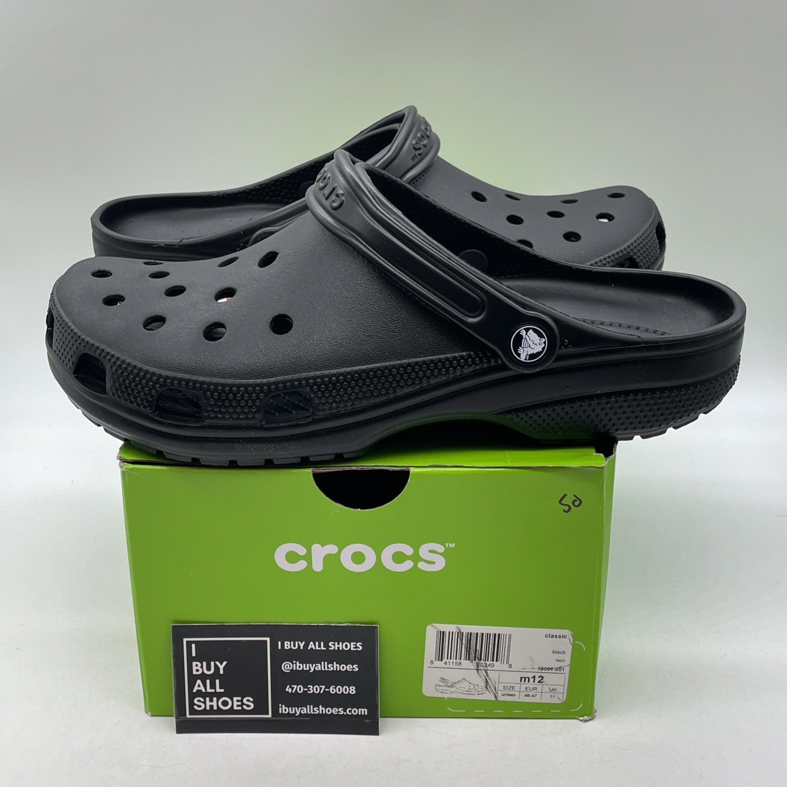 Size 12 - Crocs Classic Clog Authentic Shoe Style Black Rubber (10001)