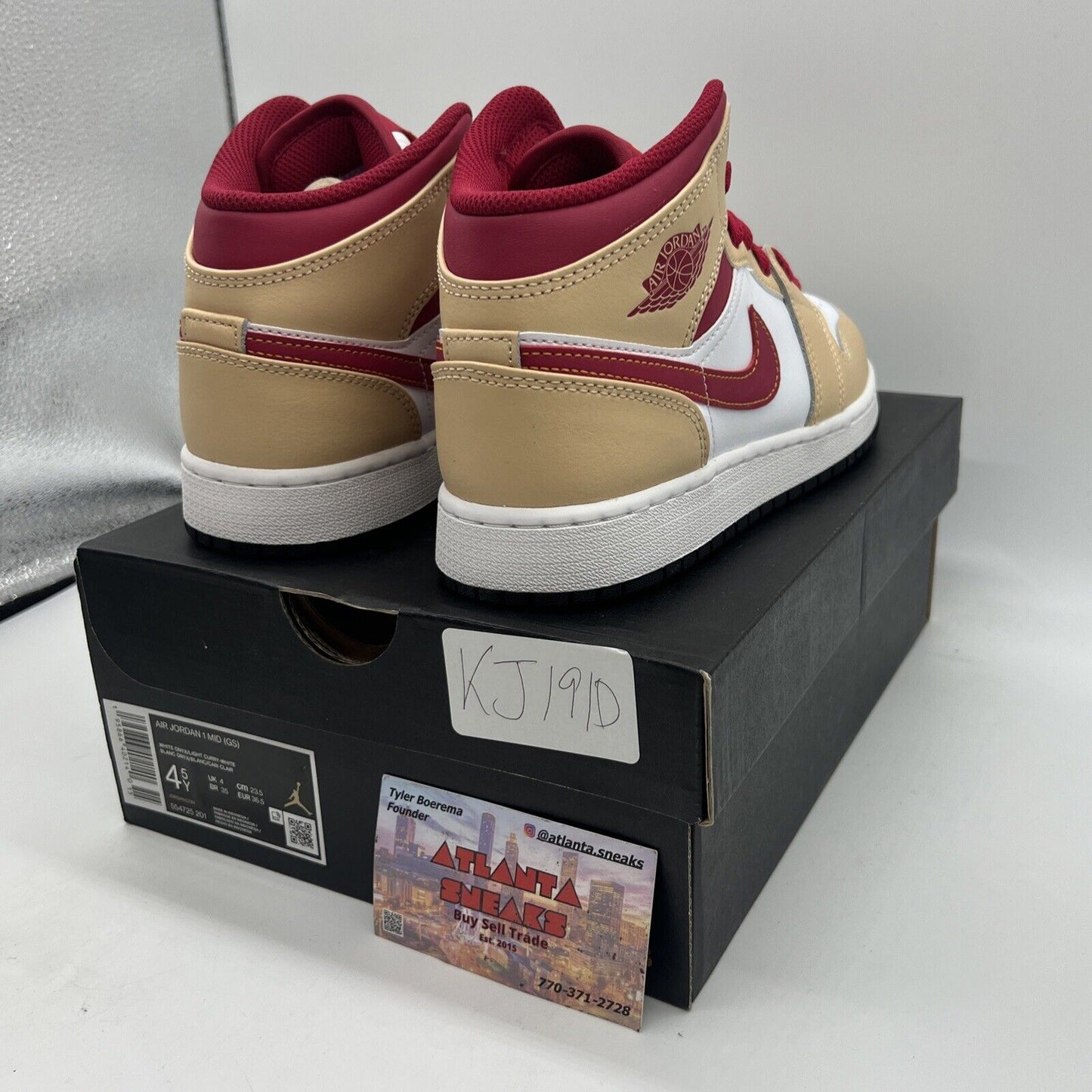 Size 4.5Y - Jordan 1 Mid Light Curry Cardinal Red
