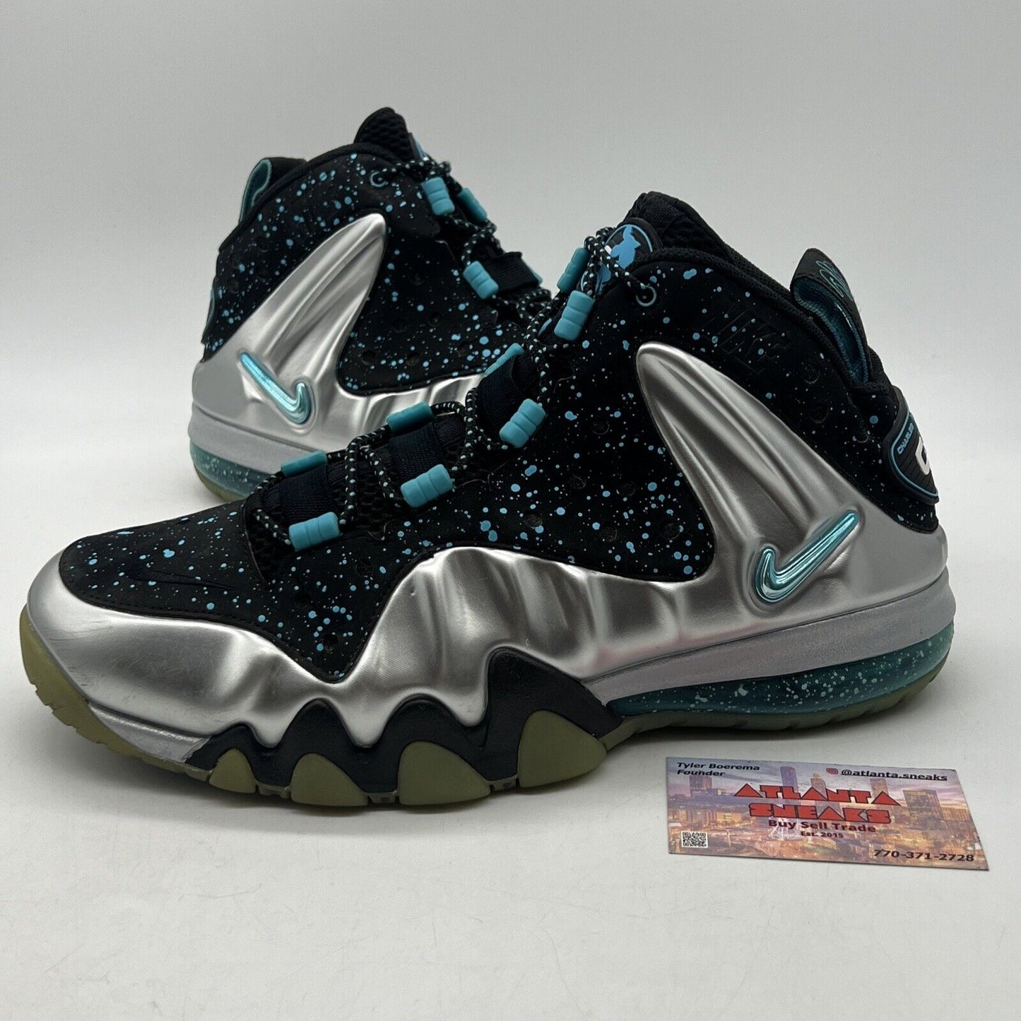 Size 9.5 - Nike Barkley Posite Max Splatter Silver Black Suede (555097-040)