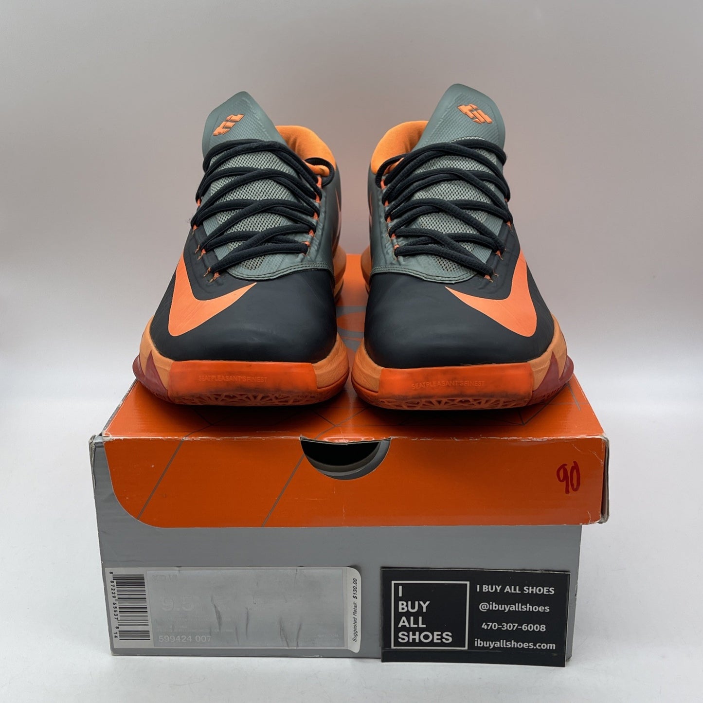 Size 9.5 - Nike KD 6 Neutral Black Grey Orange Leather  (599424-007)