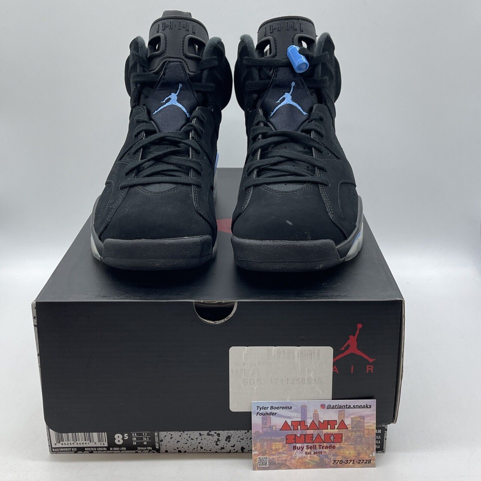 Size 8.5 - Air Jordan 6 Retro UNC Black Blue White Suede (384664-006)