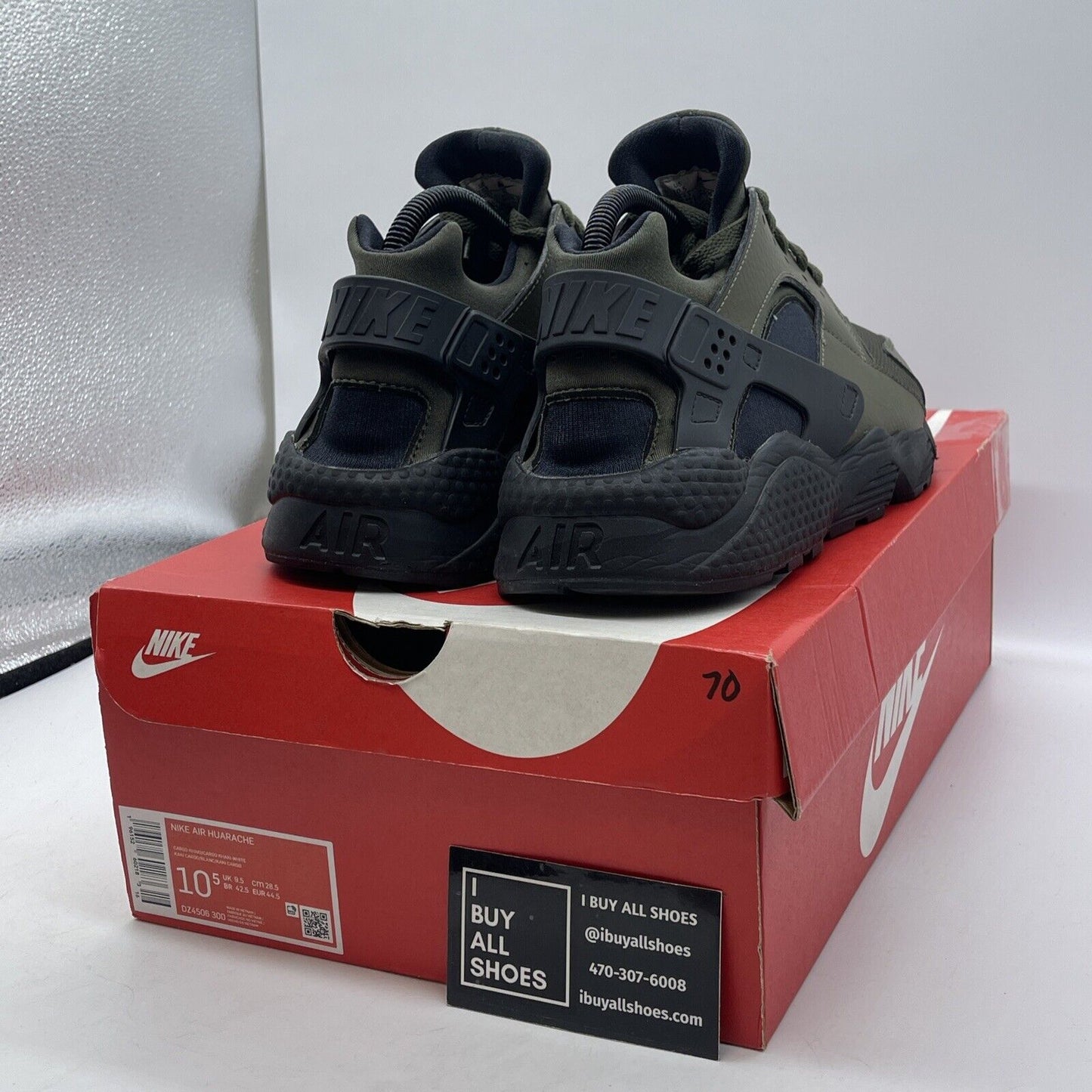 Size 10.5 - Nike Air Huarache Cargo Khaki Black Green Suede Rubber (DZ4506-300)
