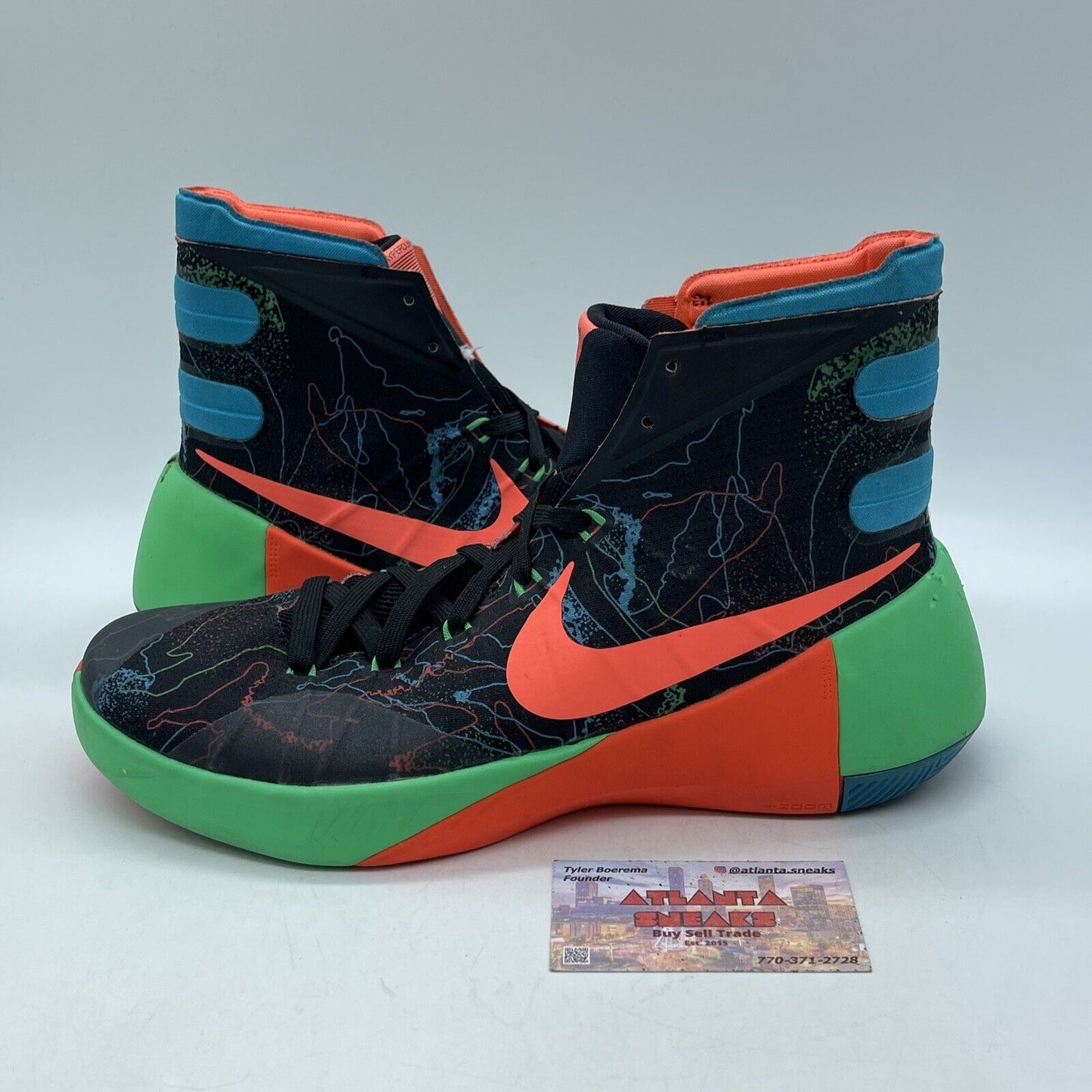 Size 10 - Nike Hyperdunk 2015 Premium Black Blue Lagoon Green Suede (749567-084)