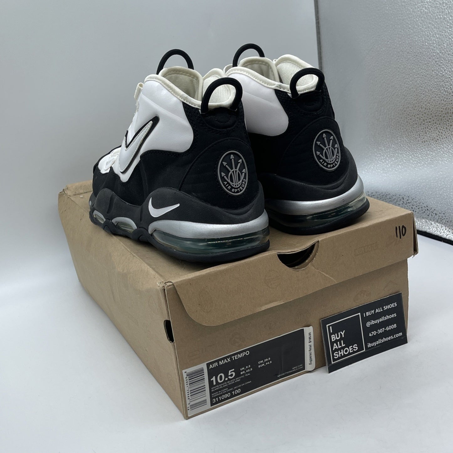 Size 10.5 - Nike Air Max Tempo 2011 White Black Teal Suede Leather (311090-100)