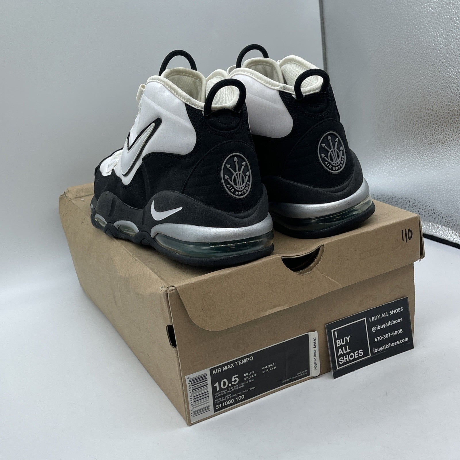 Size 10.5 - Nike Air Max Tempo 2011 White Black Teal Suede Leather (311090-100)