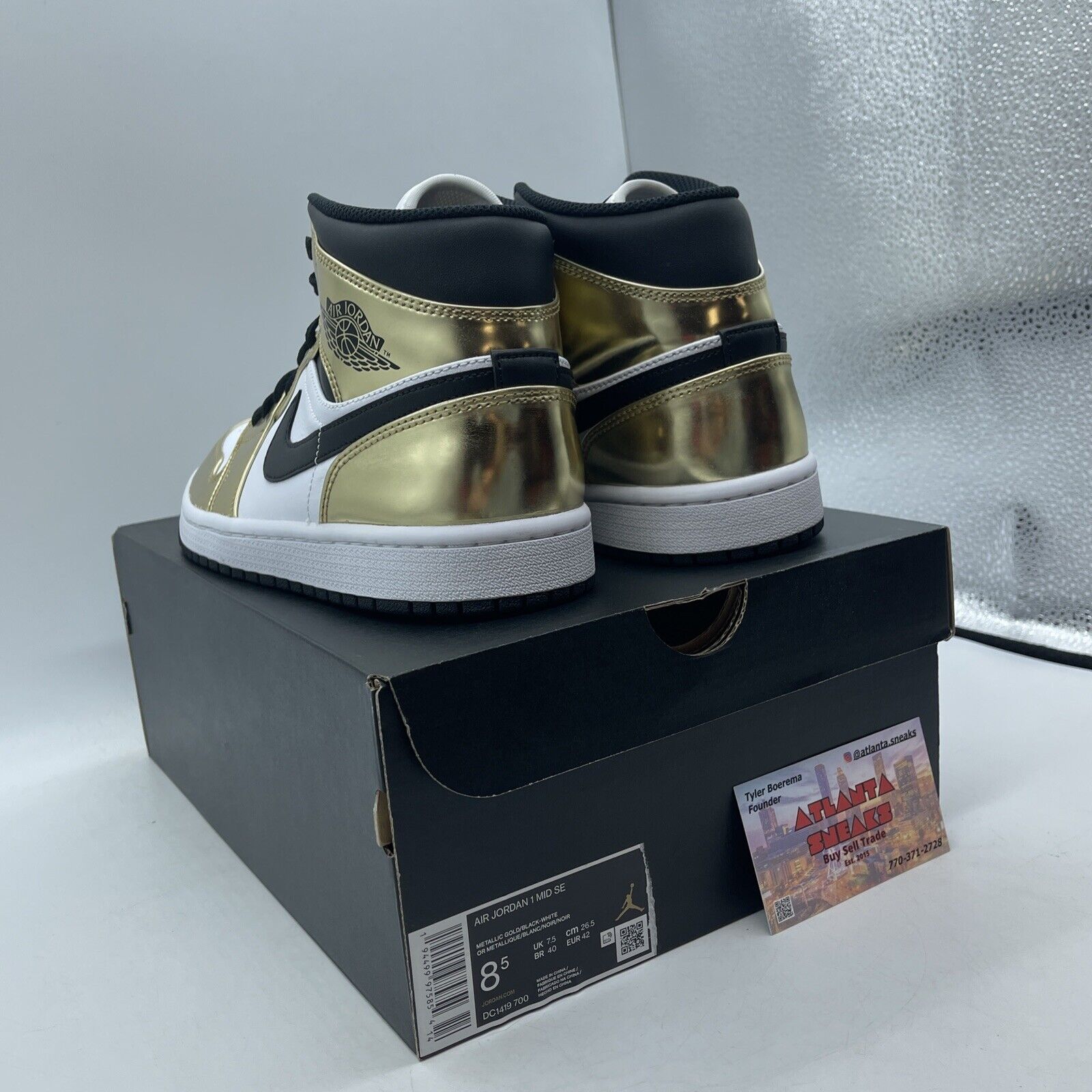 Size 8.5 - Jordan 1 Mid SE Metallic Gold 2020 White Black Leather (DC1419-700)