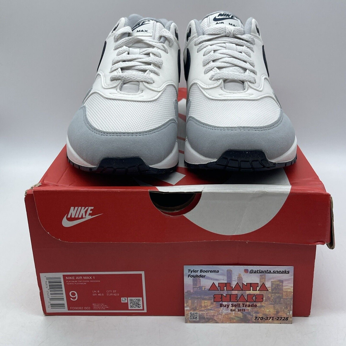 Size 9 - Nike Air Max 1 Pure Platinum Dark Obsidian White Suede (FD9082-002)