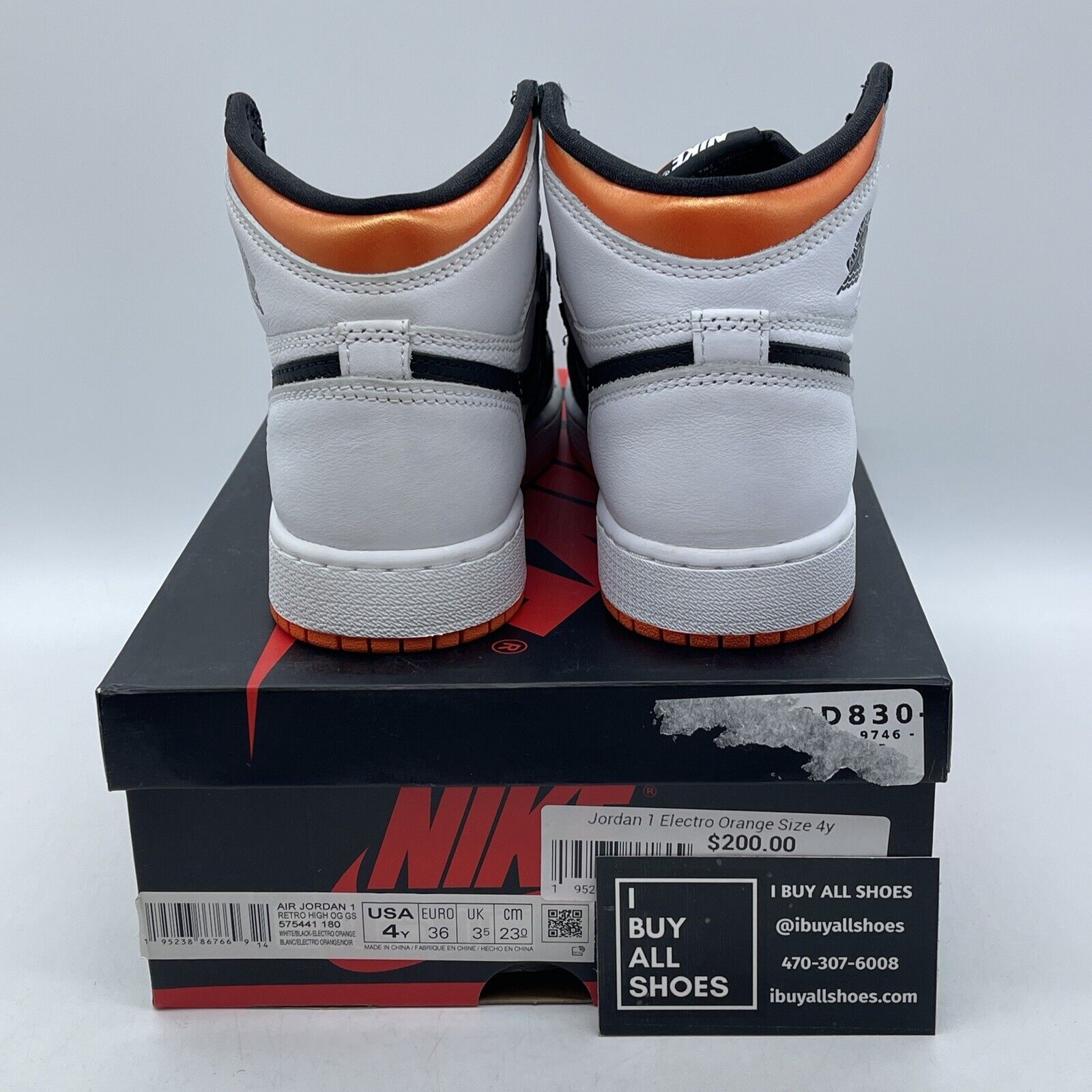 Size 4Y - Jordan 1 Retro High Electro Orange White Black Leather (575441-180)