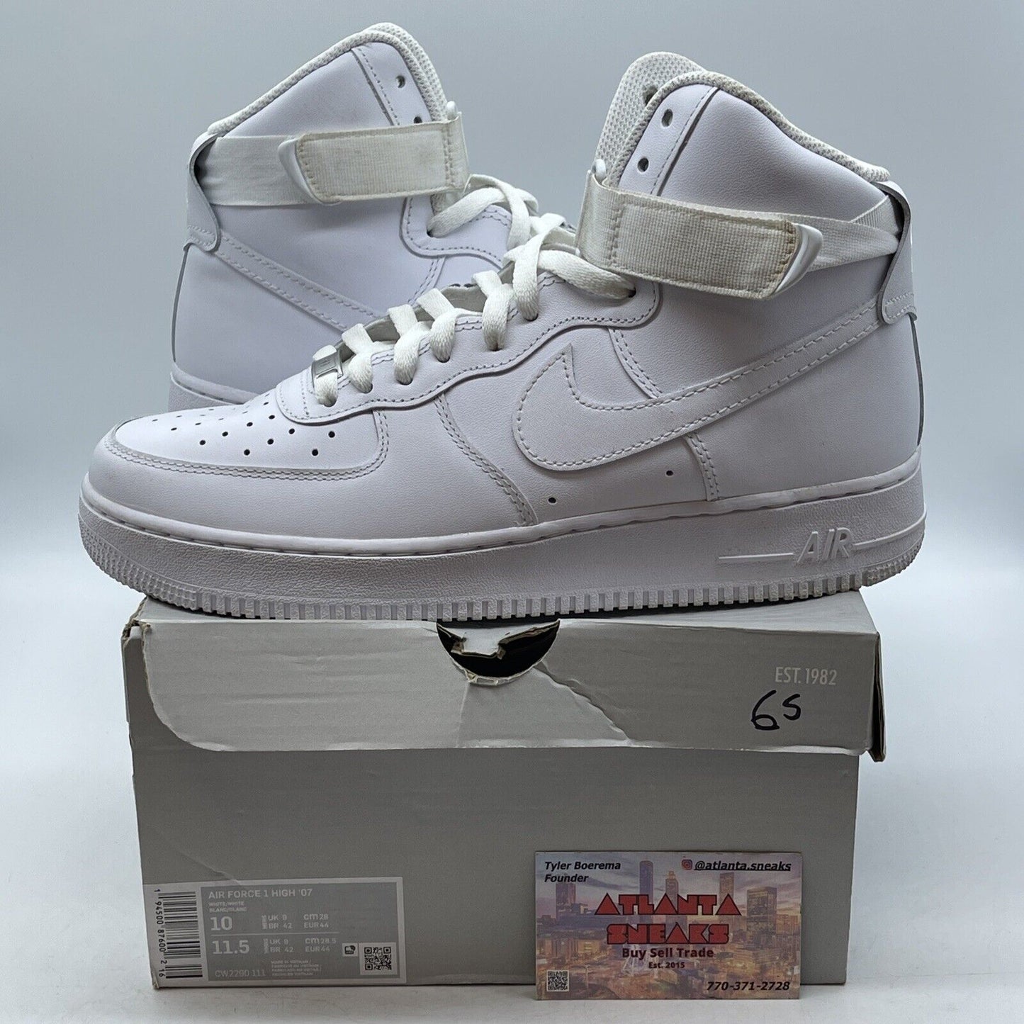 Size 10 - Nike Air Force 1 '07 High Triple White Leather (CW2290-111)