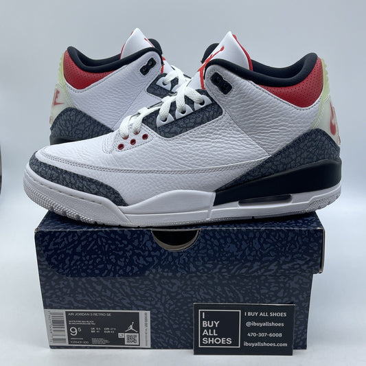Size 9.5 - Jordan 3 Retro Denim SE Fire Red White Grey Leather (CZ6431-100)