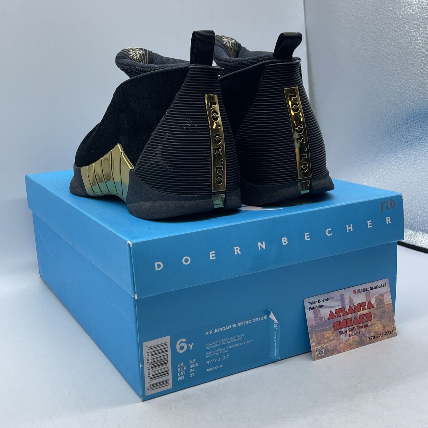 Size 6Y - Jordan 15 Retro Doernbecher (2018) (GS) Suede Black Gold (BV7110-017)