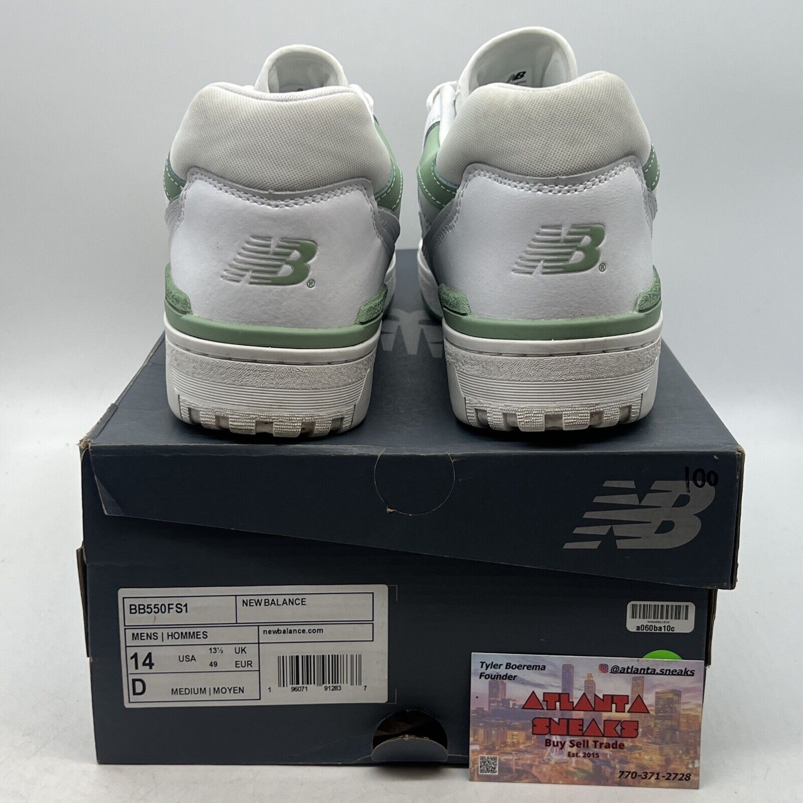 Size 14 - New Balance 550 White Mint Green White Leather (BB550FS1)