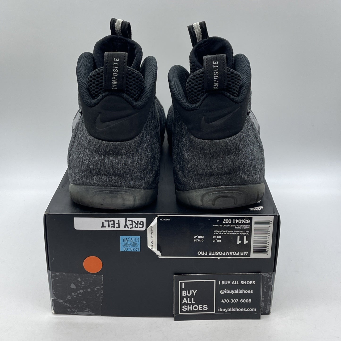 Size 11 - Nike Air Foamposite Pro Wool Fleece Grey Black Suede (624041-007)