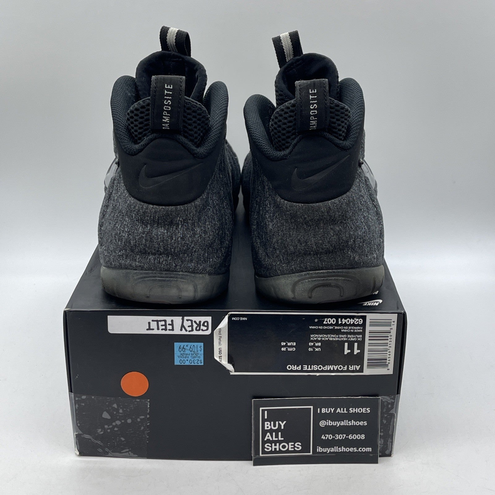 Size 11 - Nike Air Foamposite Pro Wool Fleece Grey Black Suede (624041-007)