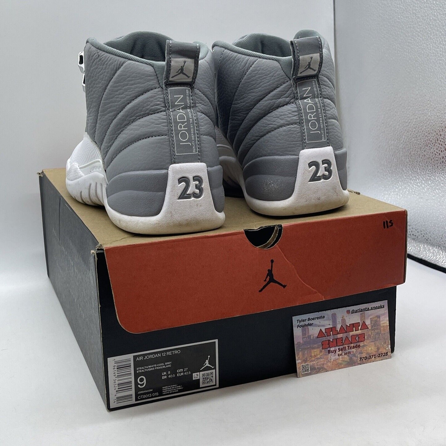 Size 9 - Jordan 12 Stealth Silver Grey White Leather (CT8013-015)