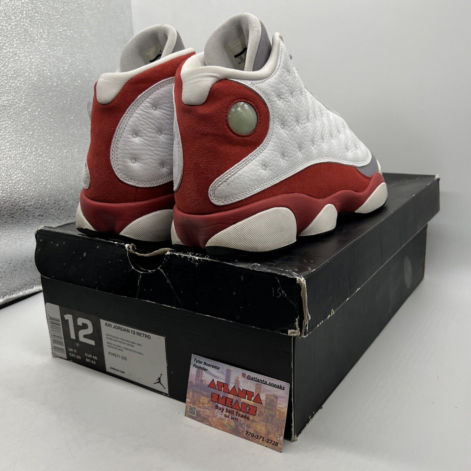 Size 12 - Air Jordan 13 Retro 2014 Grey Toe White Grey Red Leather Suede