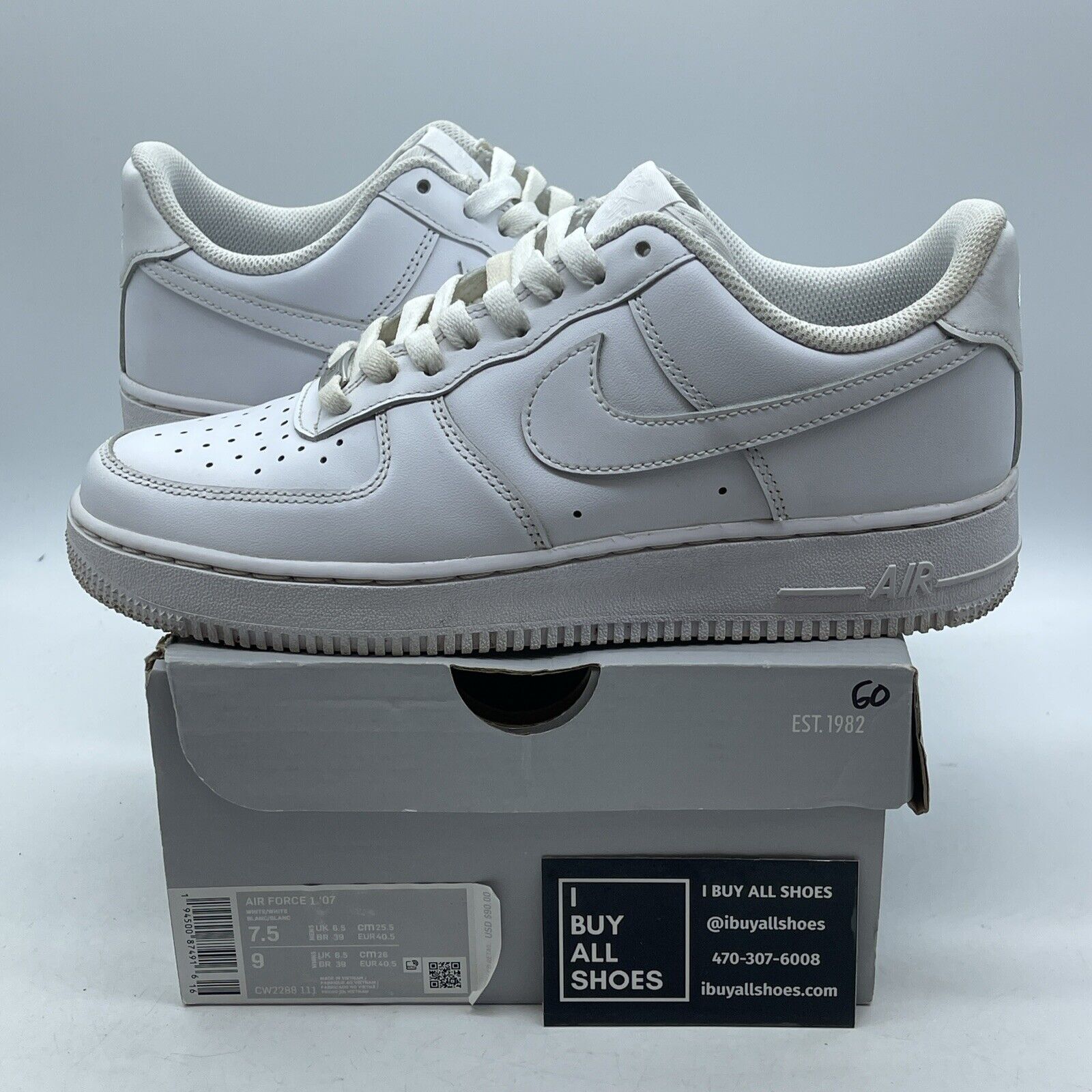 Size 7.5 - Nike Air Force 1 '07 Low Triple White Suede Leather (CW2288-111)