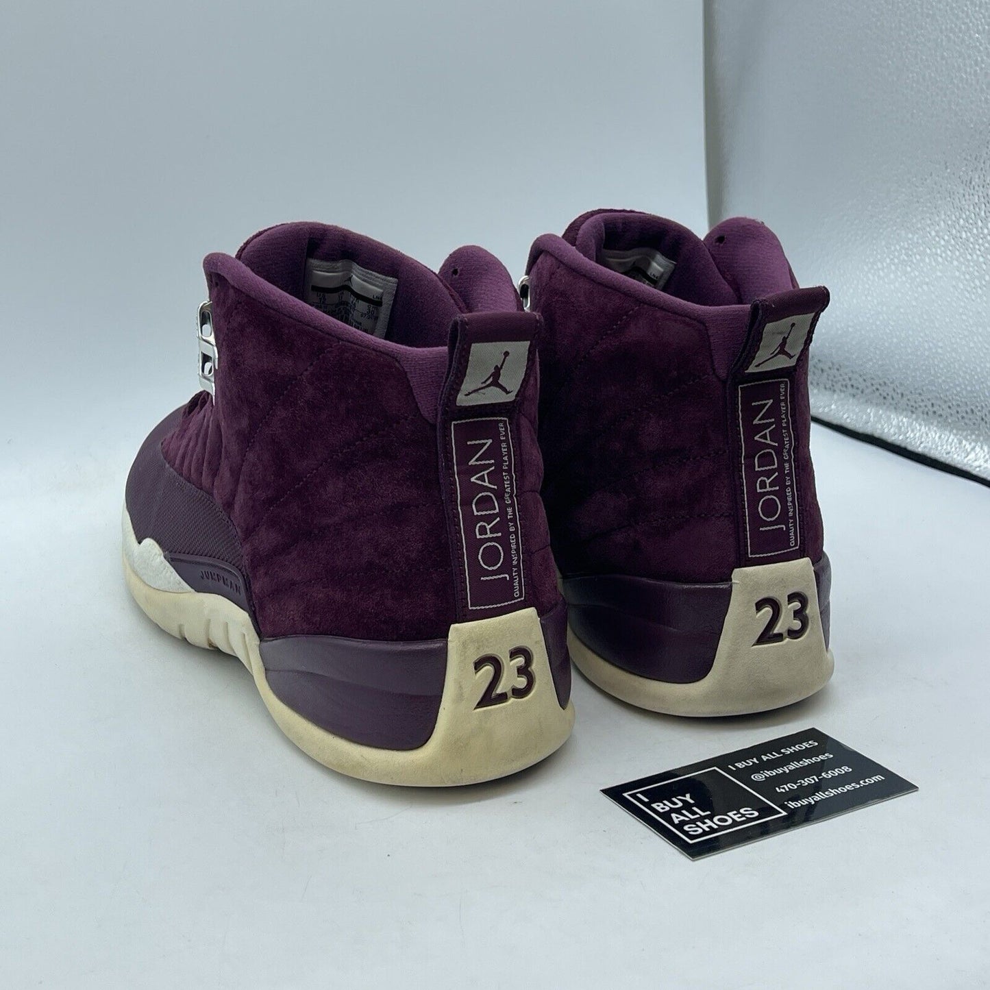 Size 12 - Air Jordan 12 Retro Bordeaux Silver Suede Leather (130690-617)