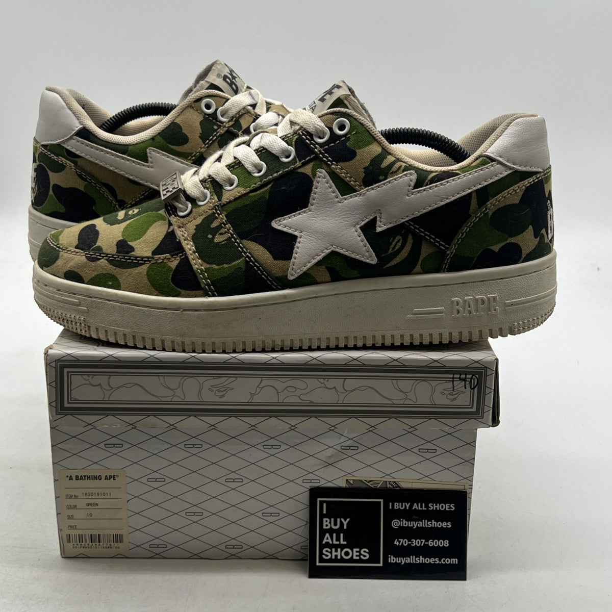 Size 10 - A Bathing Ape Bapesta Low ABC Camo - Green (1H30191011)
