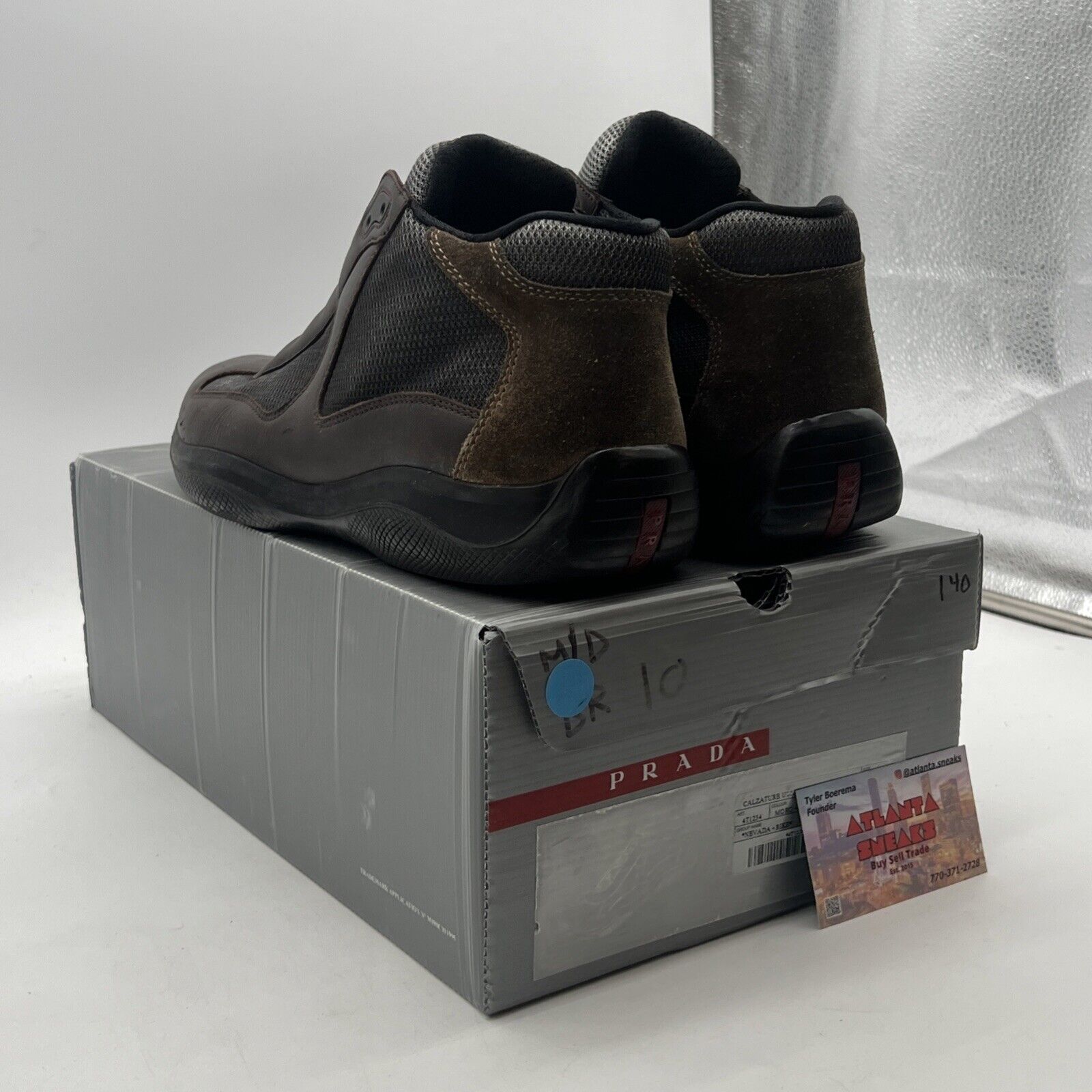 Size 10 PRADA Americas Cup Sneakers Shoes Brown Leather Mesh Shoes (4T1234)