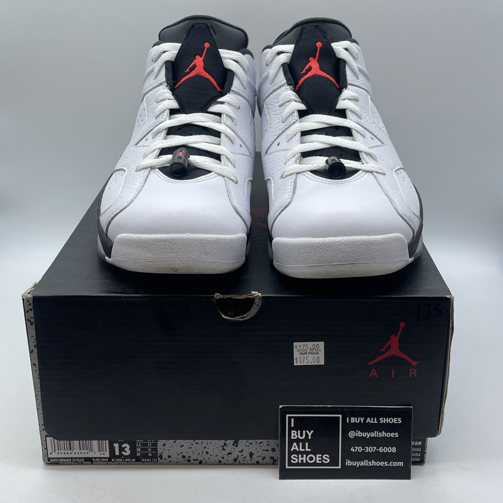 Size 13 - Air Jordan 6 Low White Infrared Pink Black Leather (304401-123)
