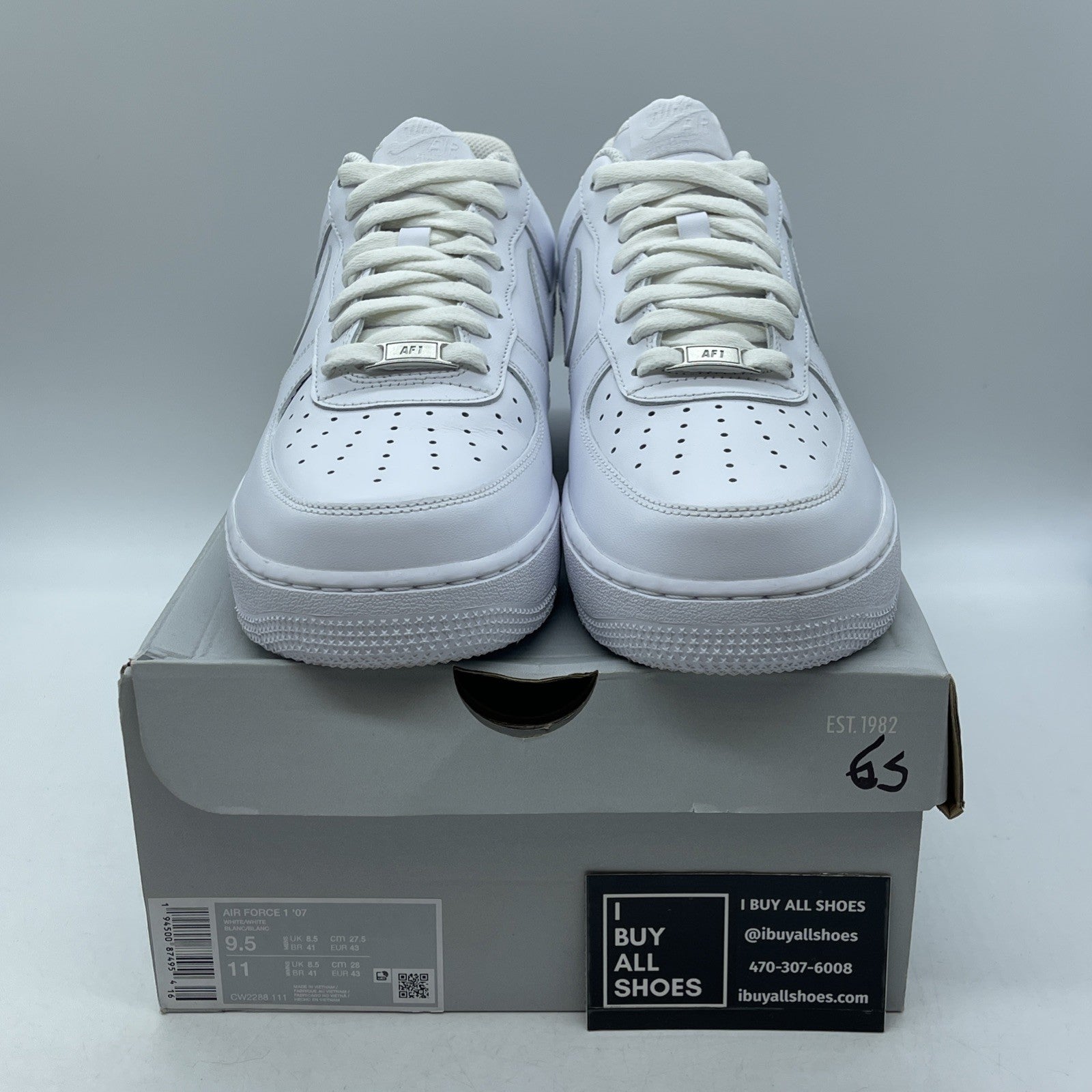Size 9.5 - Nike Air Force 1 '07 Low Triple White Leather (CW2288-111)