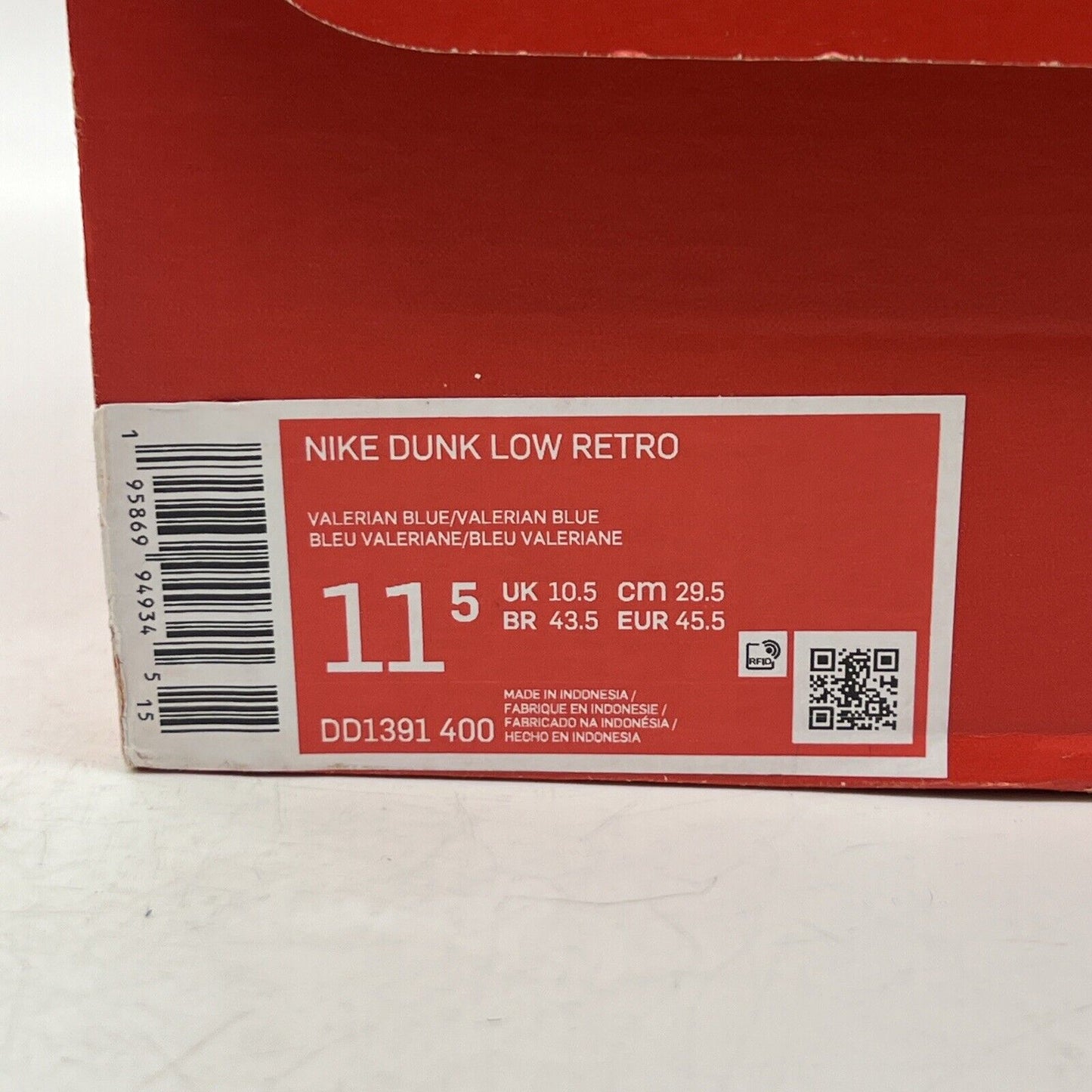 Size 11.5 - Nike Dunk Low Velarian Blue/White Leather (DD1399-400)
