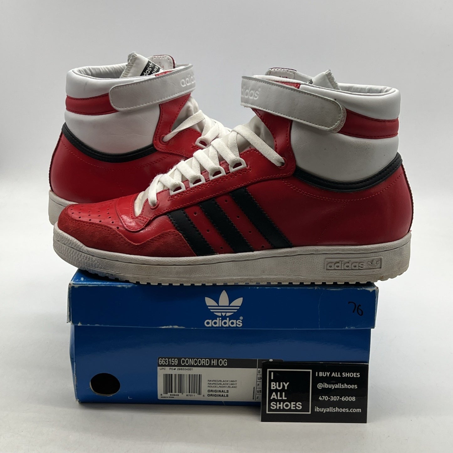 Size 11 - Adidas Concord Red Leather High Top Sneaker (663159)
