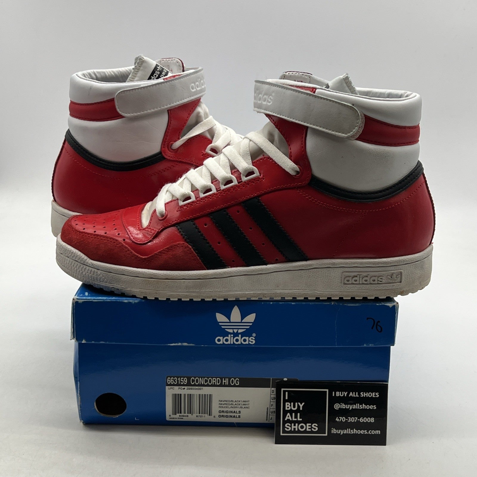 Size 11 - Adidas Concord Red Leather High Top Sneaker (663159)