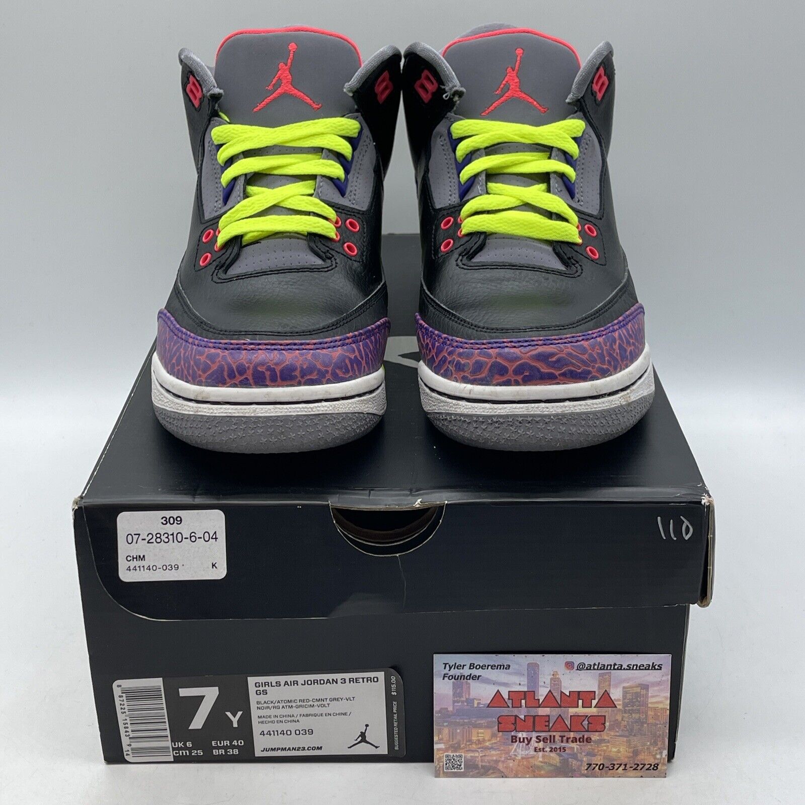 Size 7Y (GS) - Jordan 3 Retro Mid Black Atomic Red Pink Leather (441140-039)