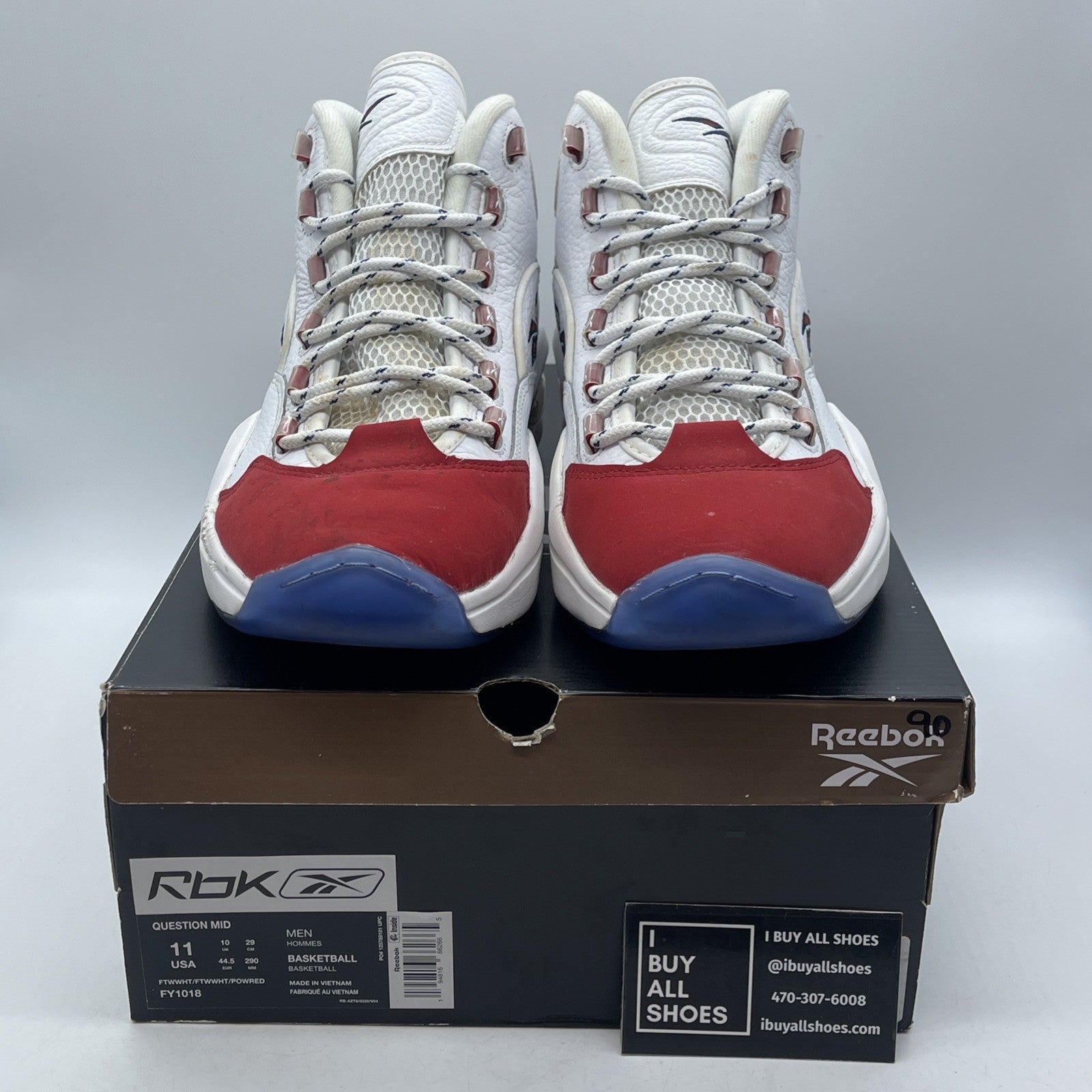 Size 11 - Reebok Question OG 2020 Mid Red Toe White Suede Leather (FY1018)