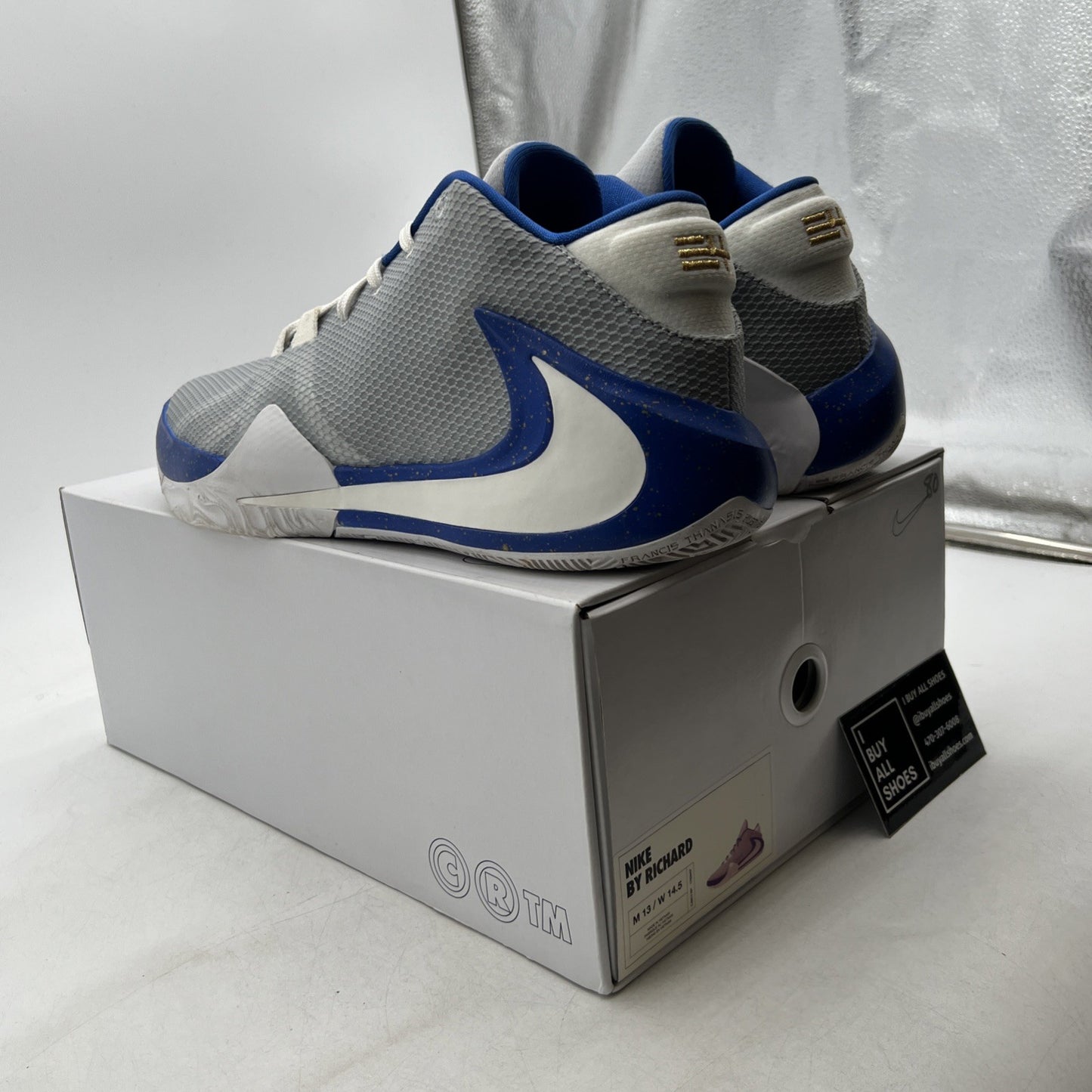 Size 13- Nike Zoom Freak 1 Giannis Antetokounmp ID Shoes White Blue (CJ5614-991)