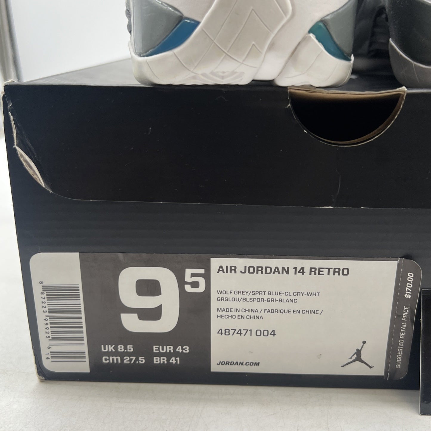Size 9.5 - Air Jordan 14 Retro Wolf Grey (487471-004)