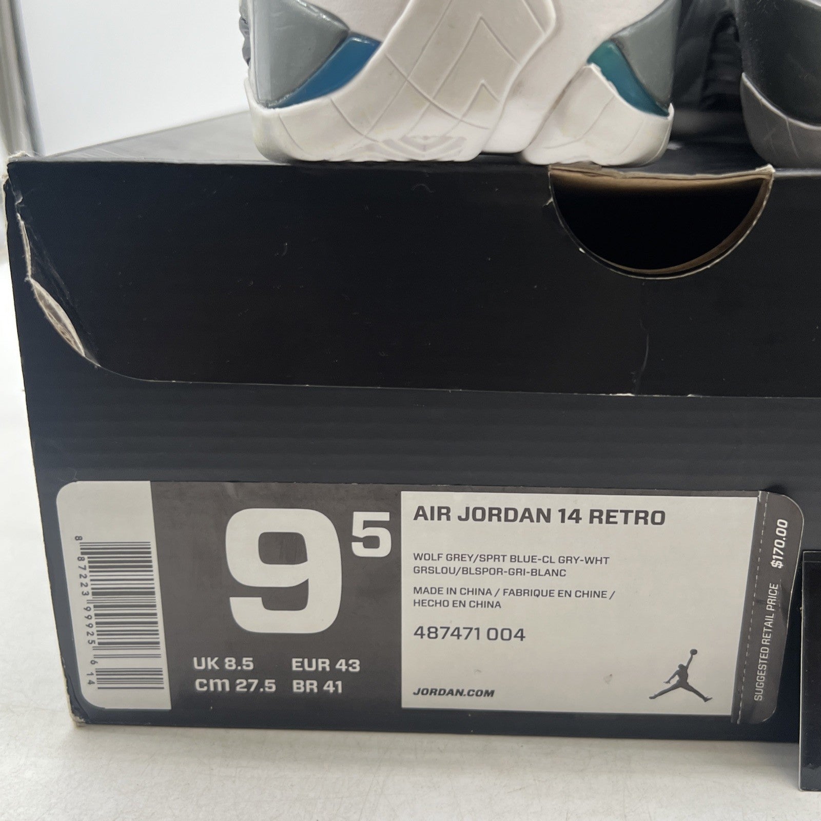 Size 9.5 - Air Jordan 14 Retro Wolf Grey (487471-004)