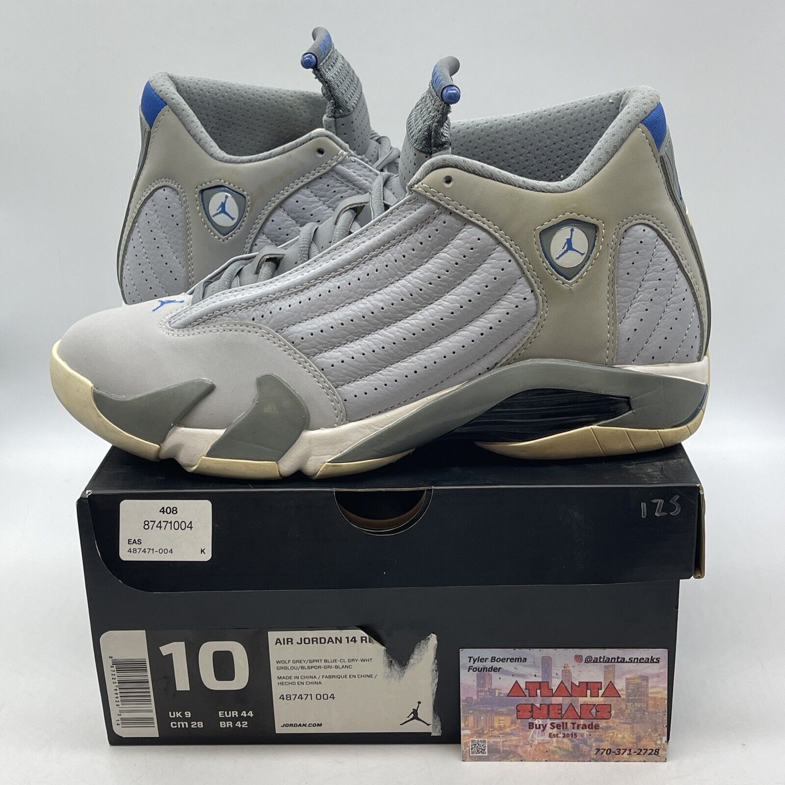 Size 10 - Air Jordan 14 Retro Wolf Grey Leather Suede Blue White (487471-004)