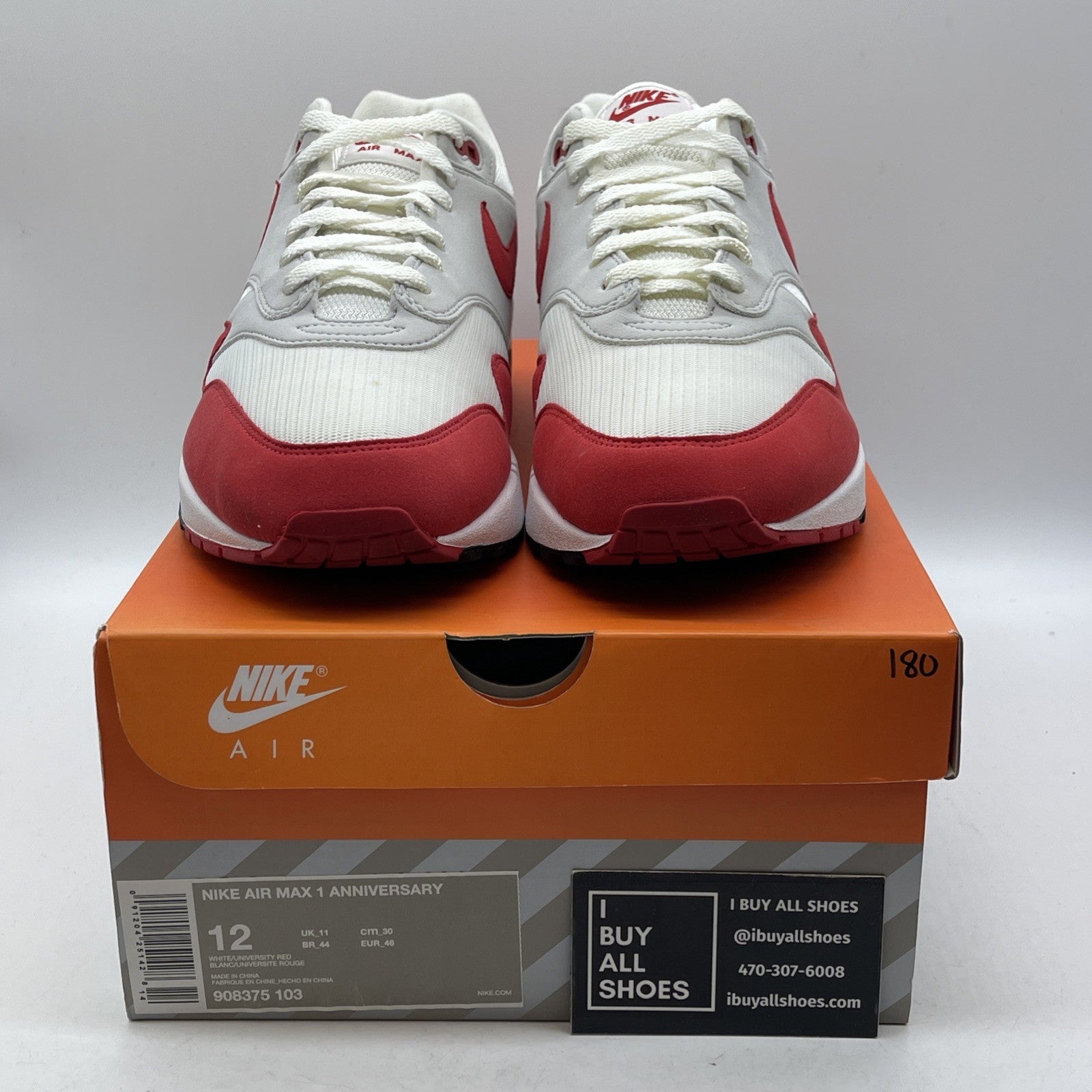 Size 12 - Nike Air Max 1 OG Anniversary 2017 Re-Release Red (908375-103)