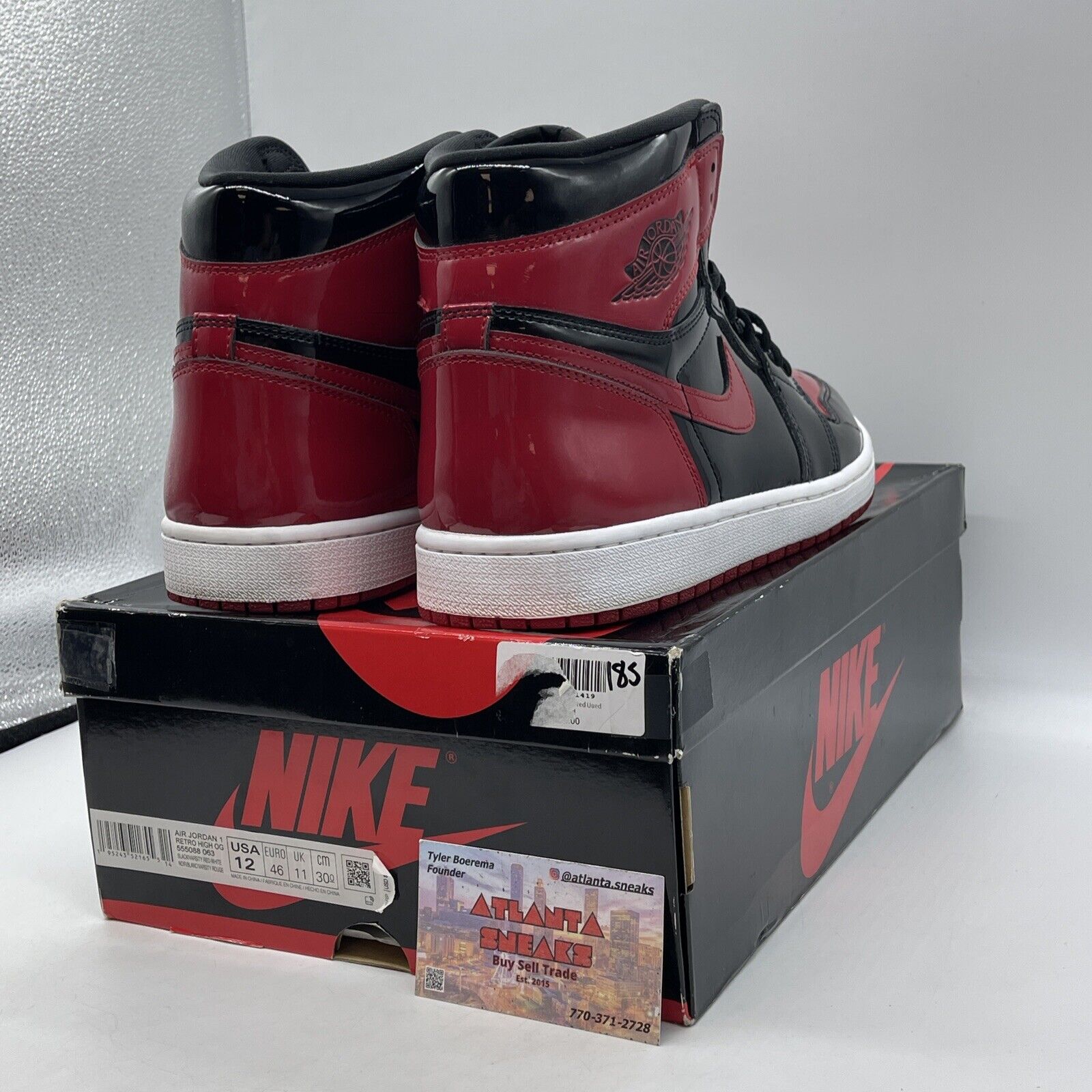 Size 12 - Jordan 1 Retro OG High Patent Bred Red Black Leather (555088-063)