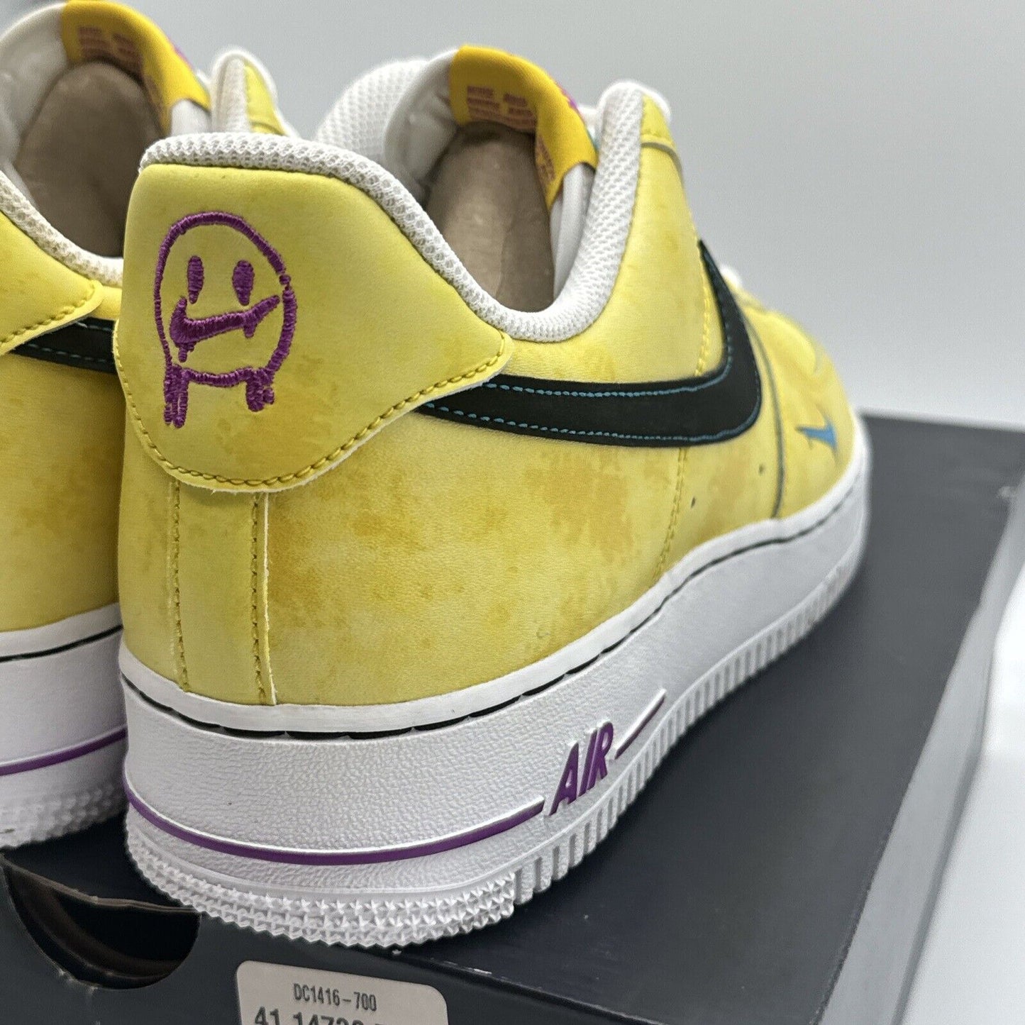 Size 10 - Nike Air Force 1 Peace, Love, and Basketball 2020 Yellow Purple Carton